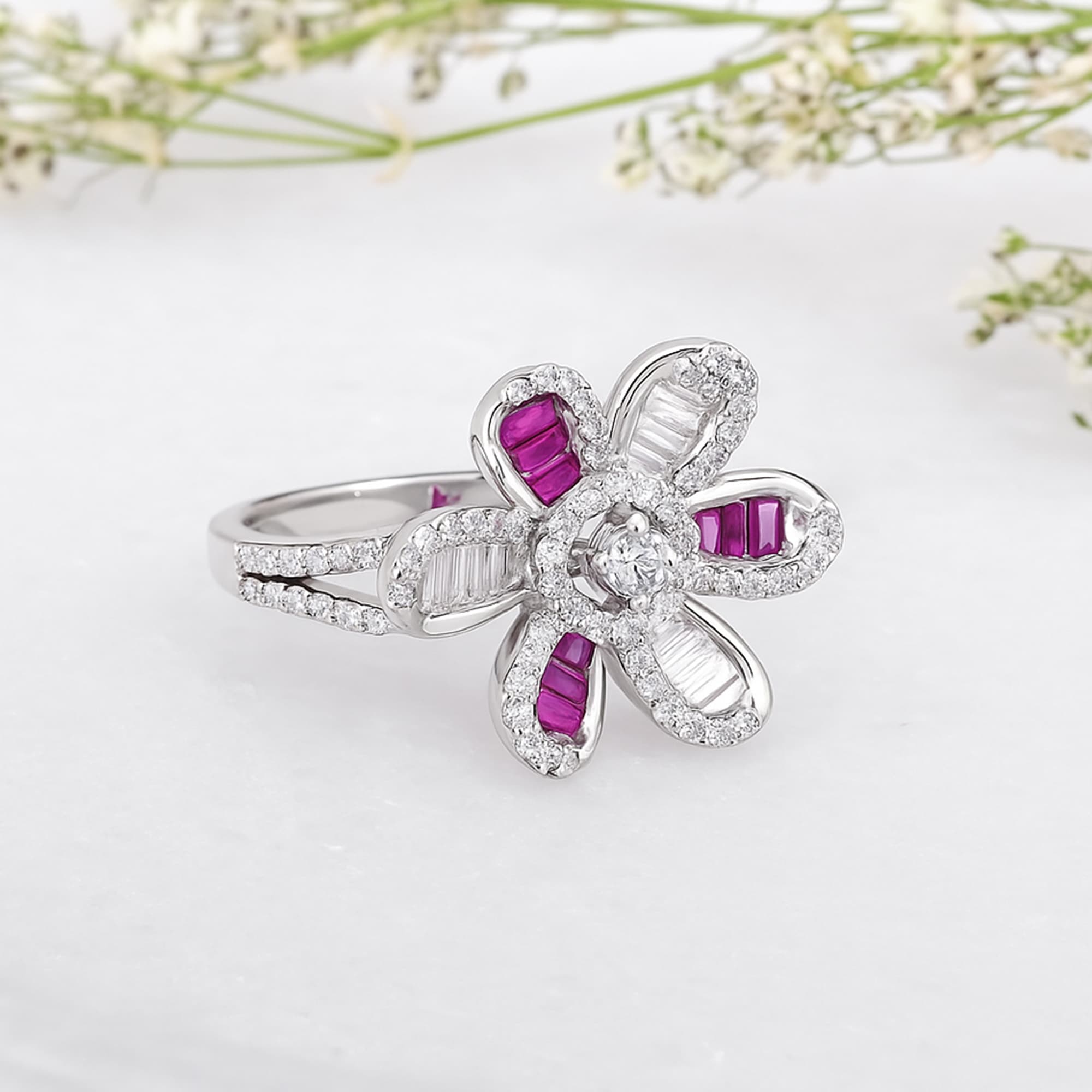 Ruby Blossom Diamond Flower Ring