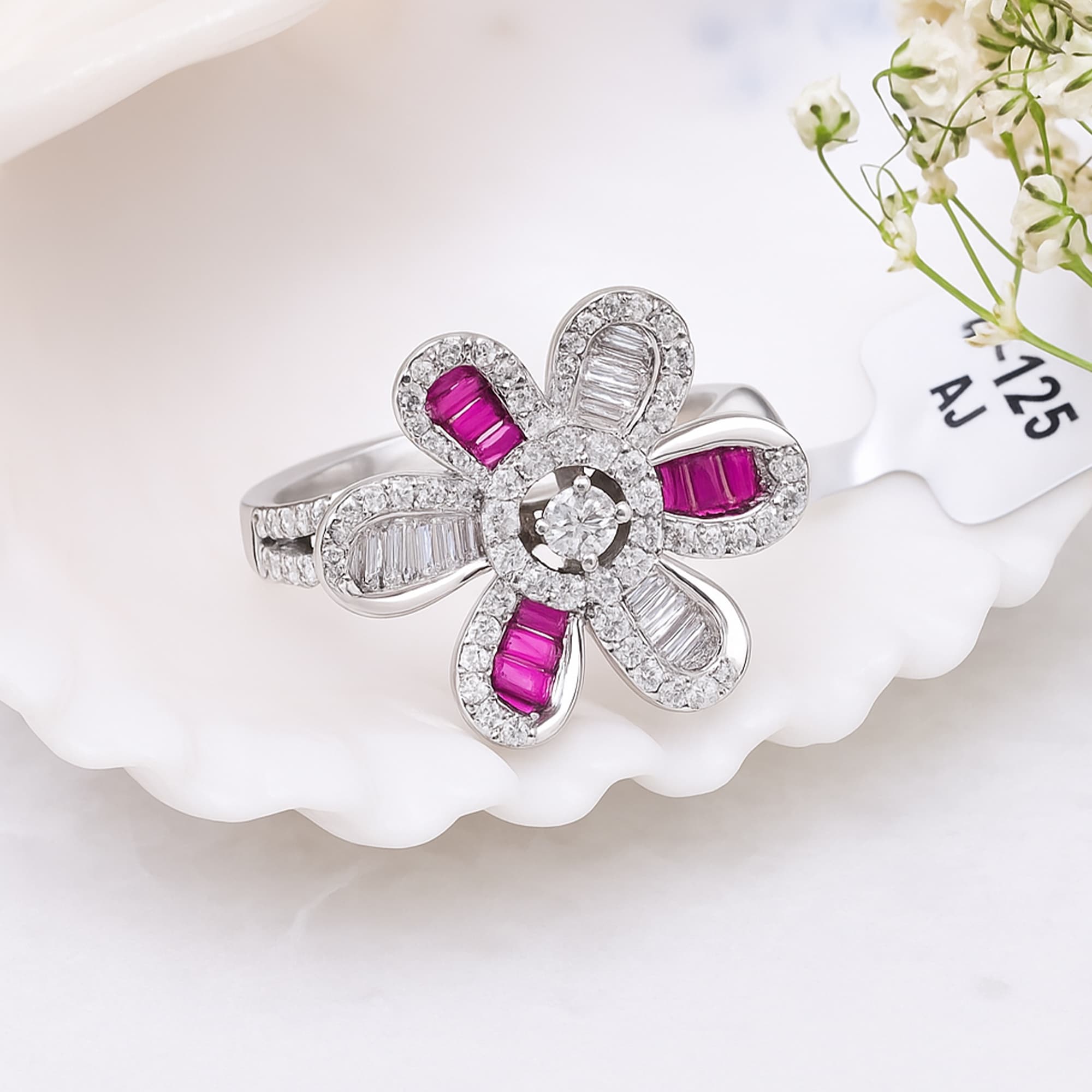 Ruby Blossom Diamond Flower Ring