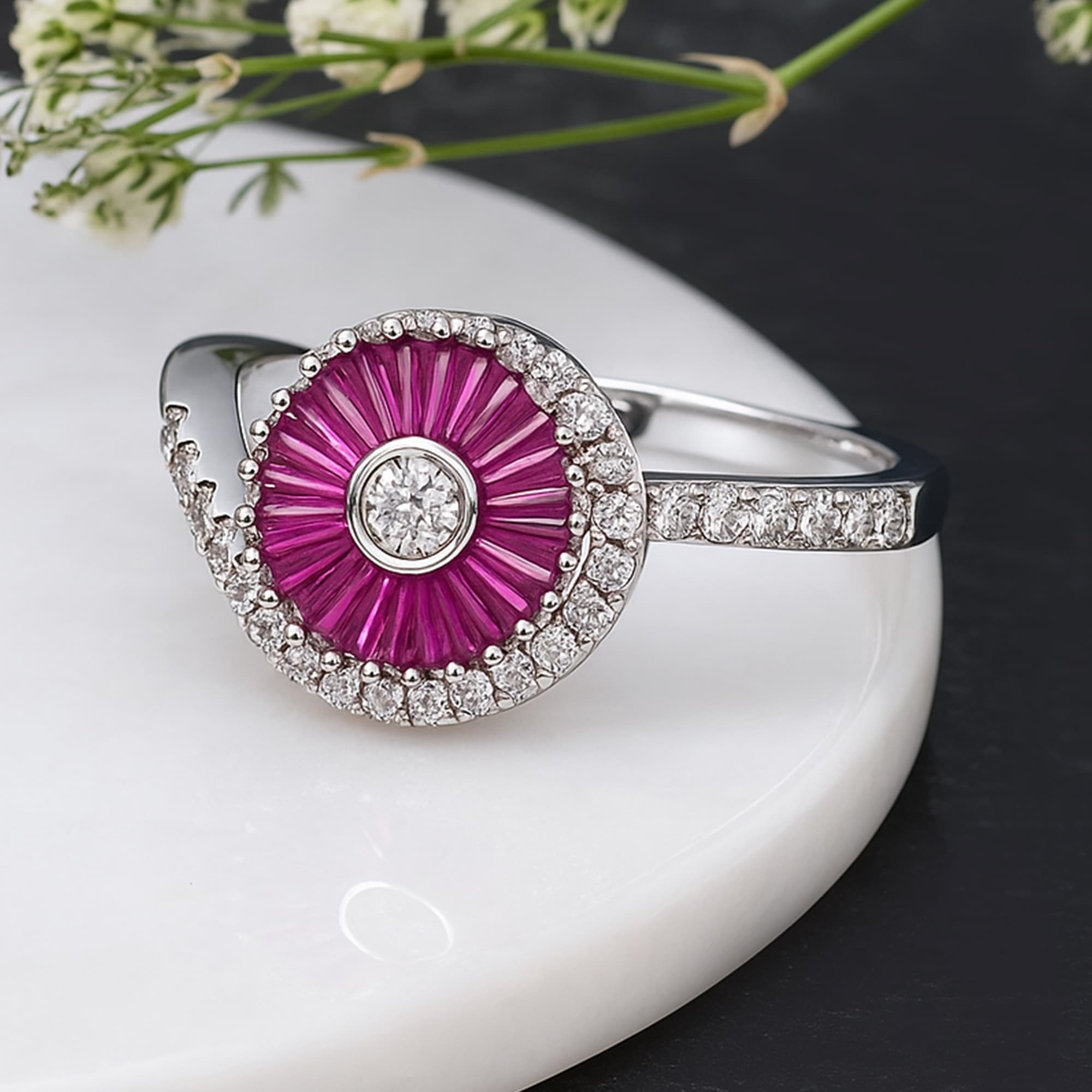 Radiant Ruby Sunburst Ring