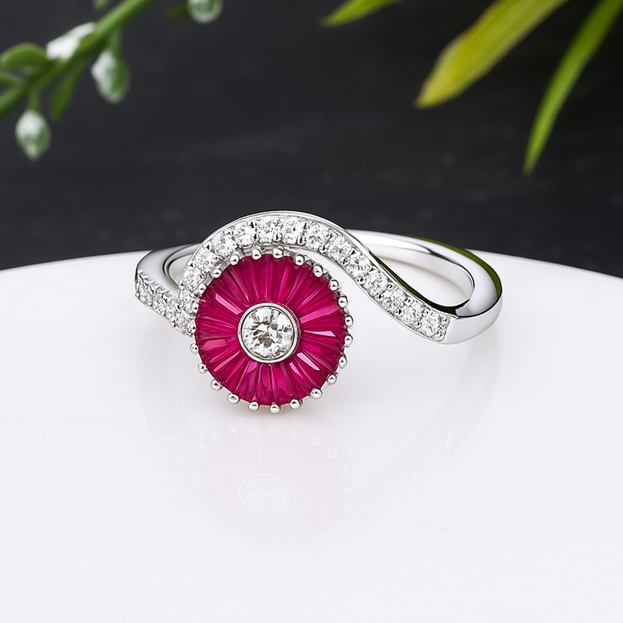 Radiant Ruby Sunburst Ring
