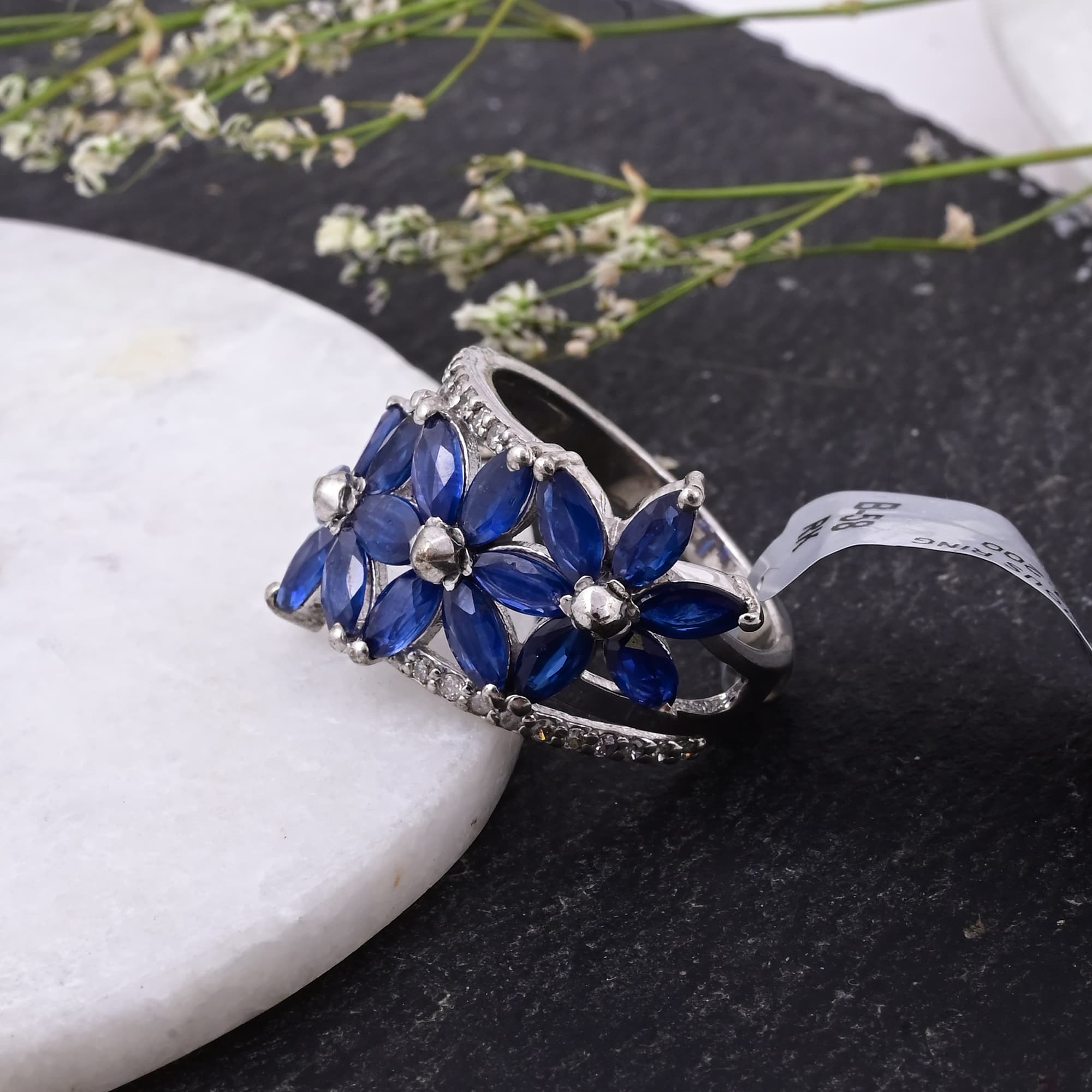 Midnight Sapphire Blossom Ring