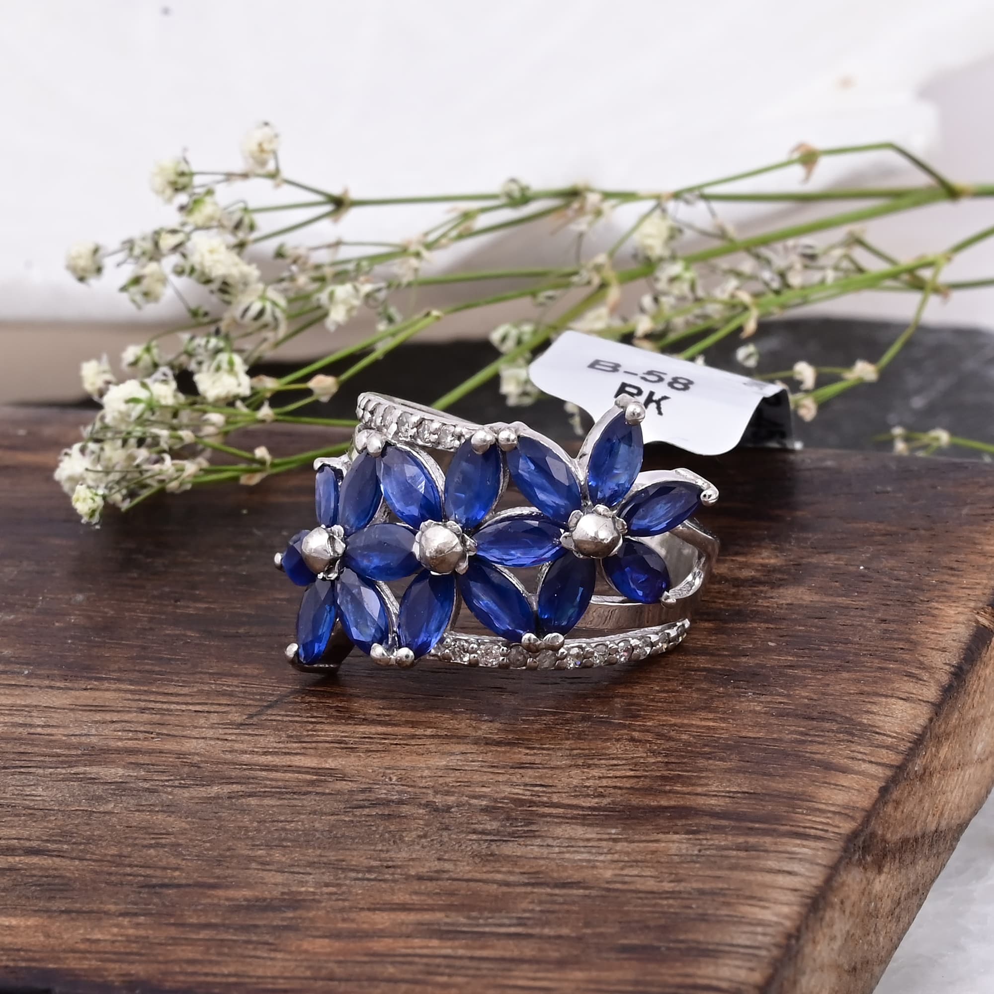 Midnight Sapphire Blossom Ring