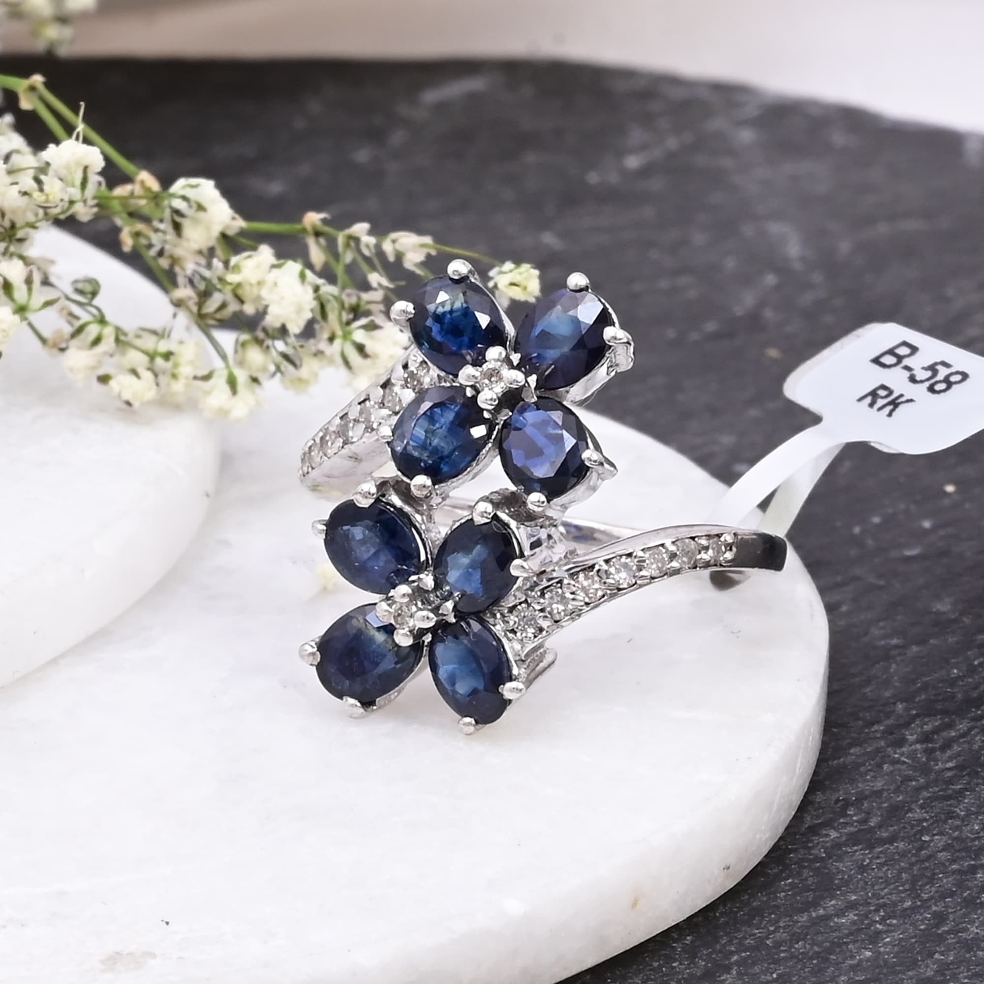 Midnight Sapphire Blossom Ring