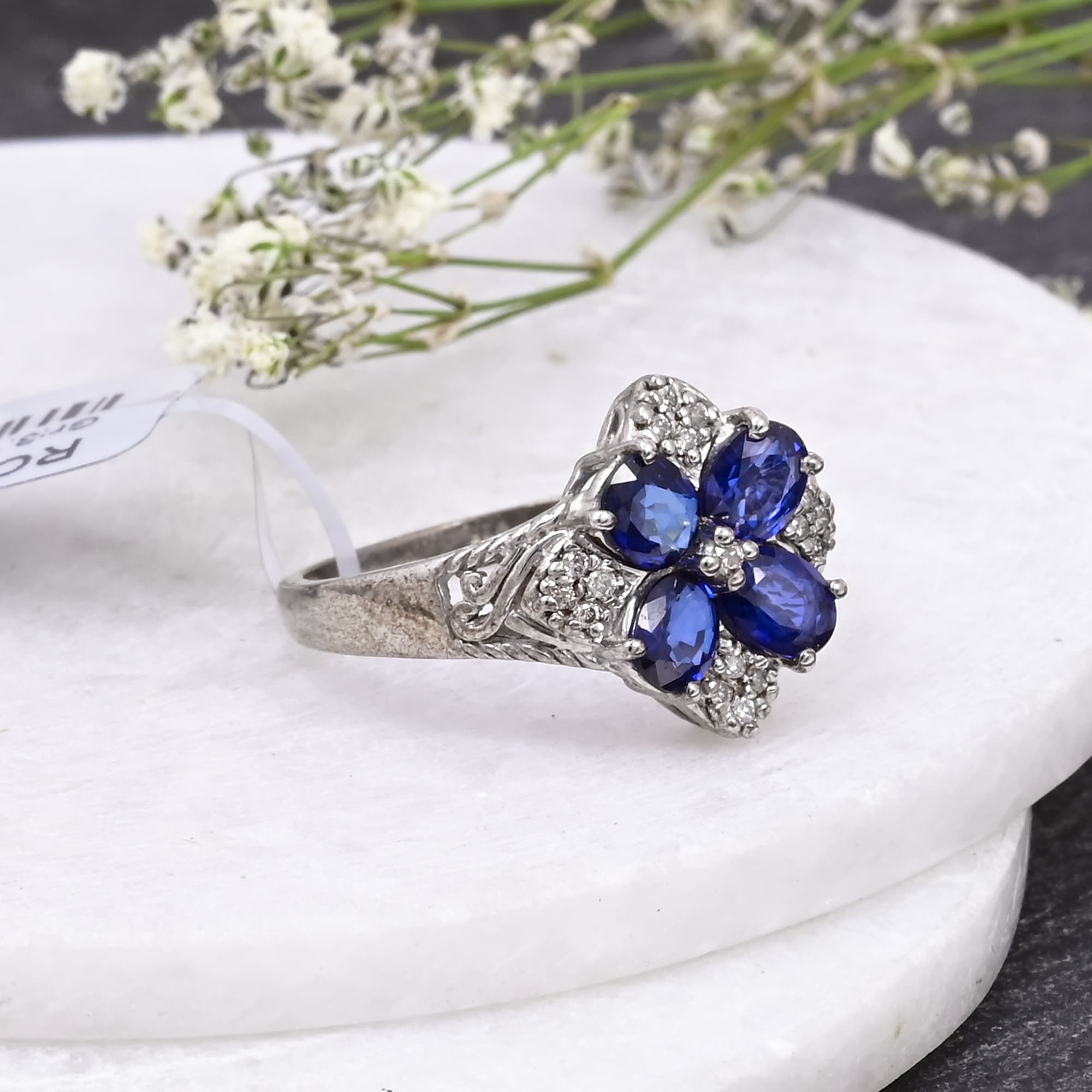 Midnight Blossom Blue Sapphire Ring