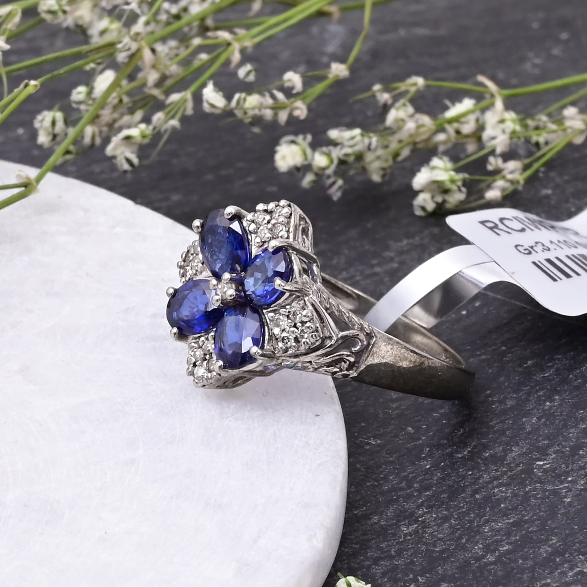 Midnight Blossom Blue Sapphire Ring