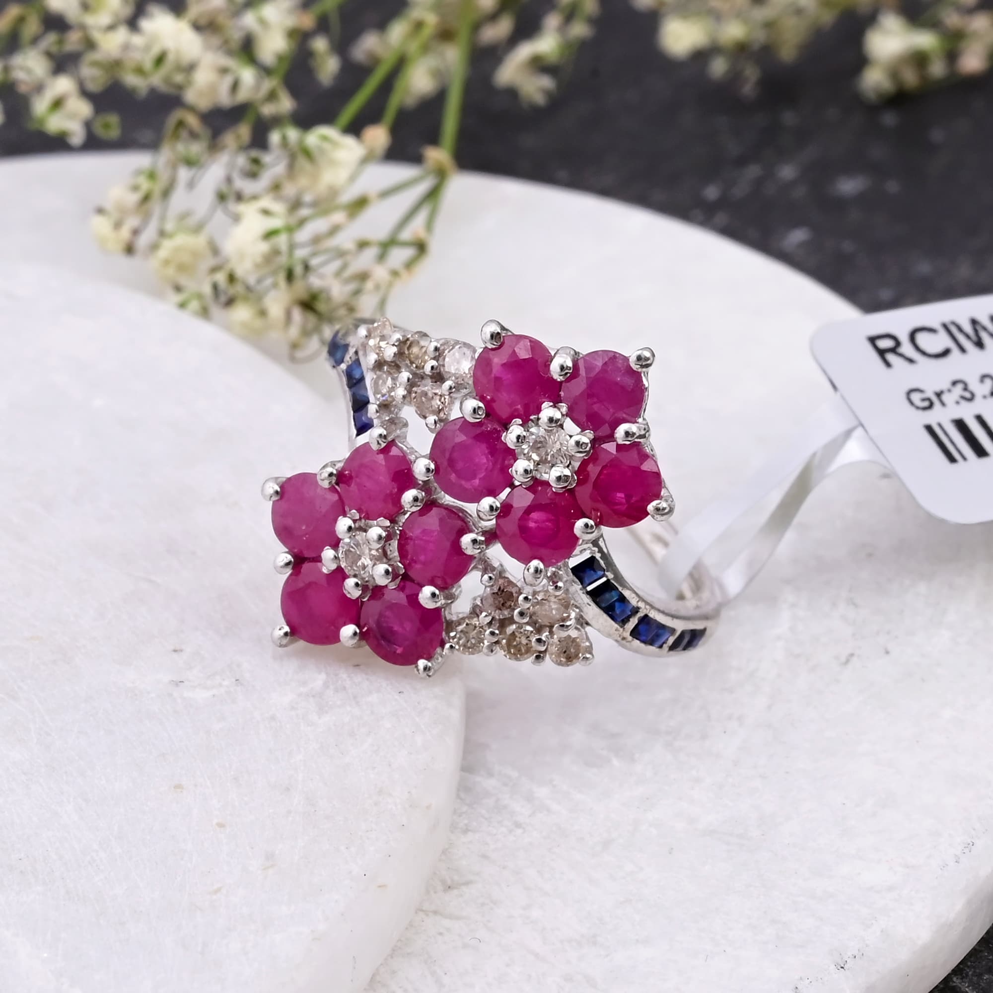Ruby Sapphire Blossom Ring