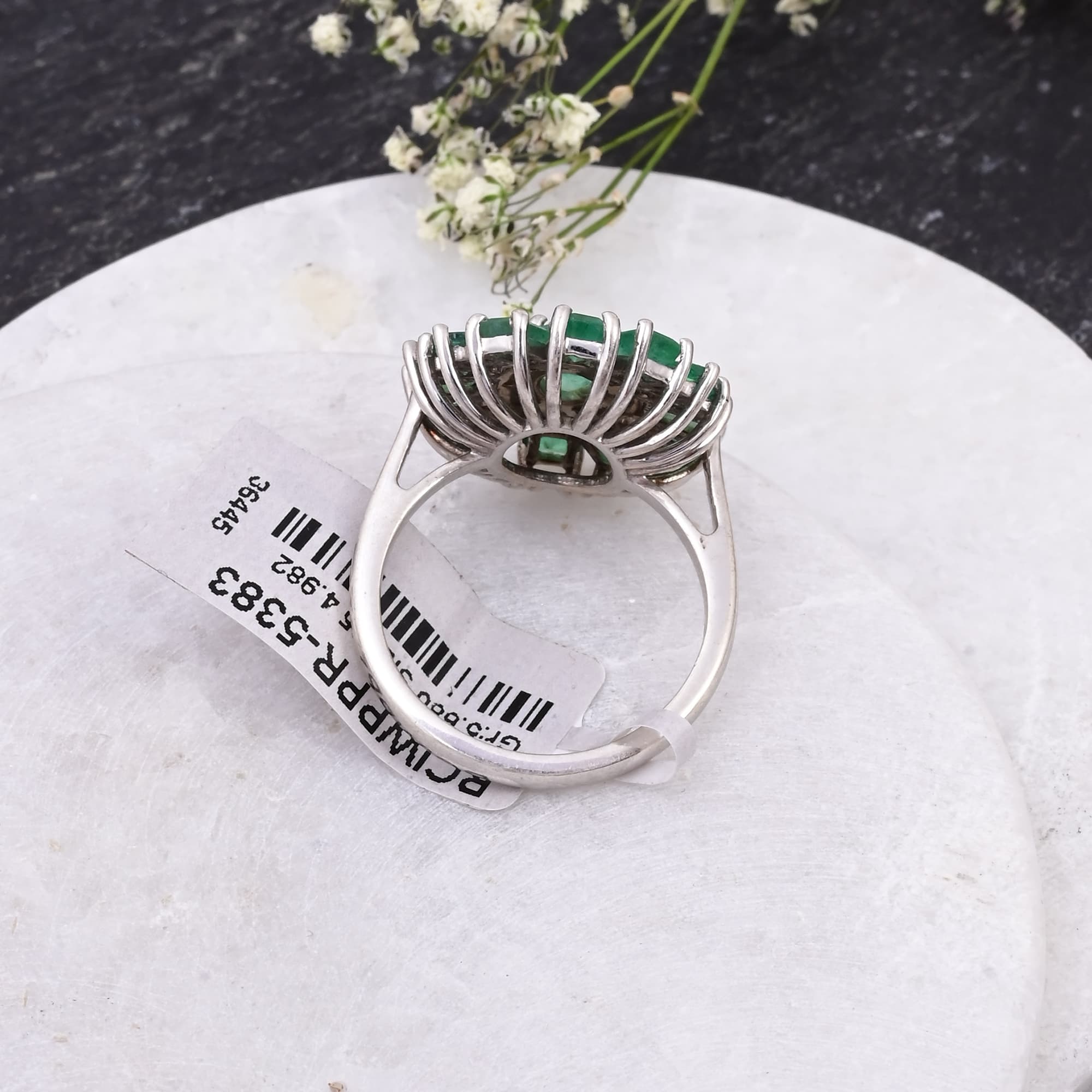Emerald Sunburst Halo Ring