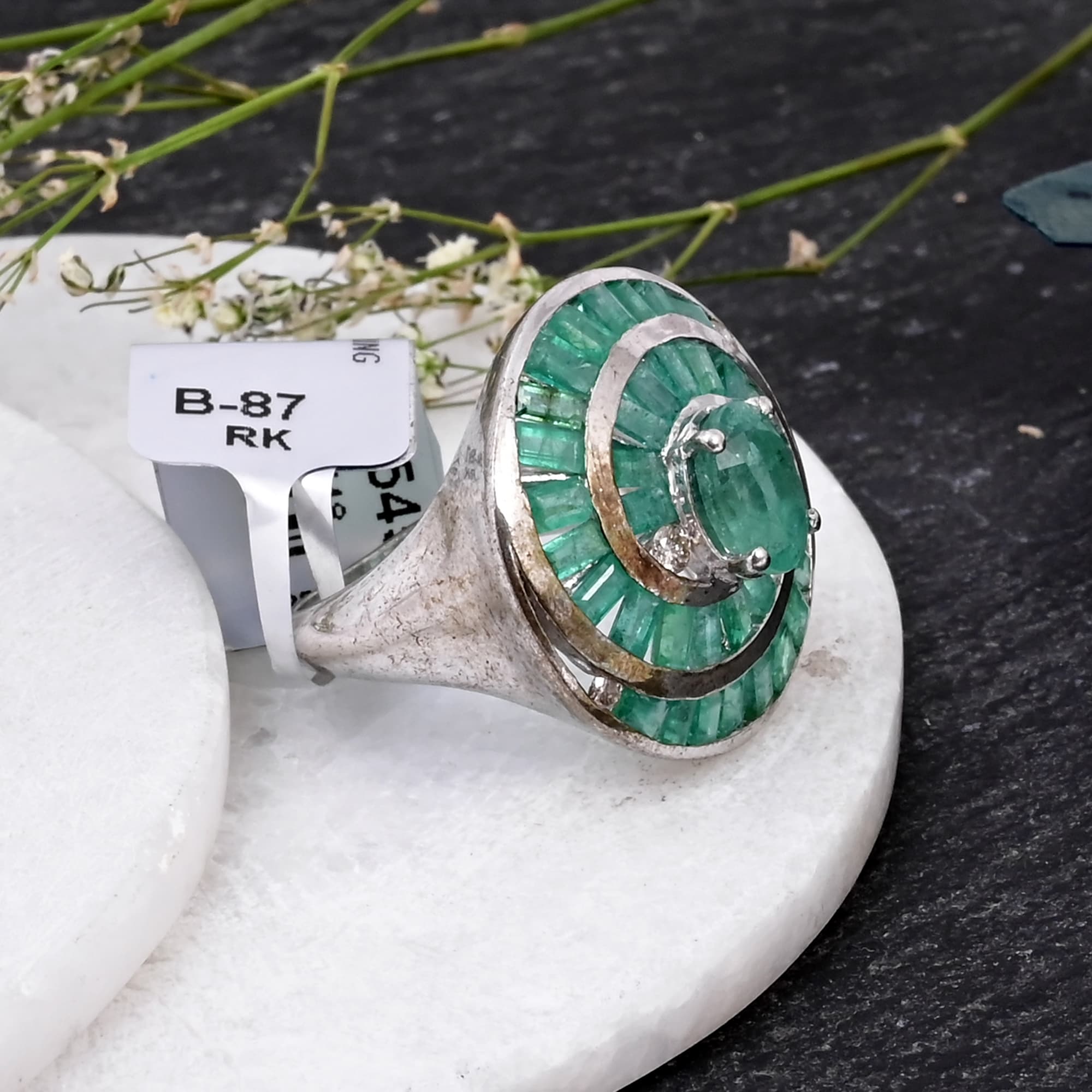 Emerald Spiral Halo Ring alternate view
