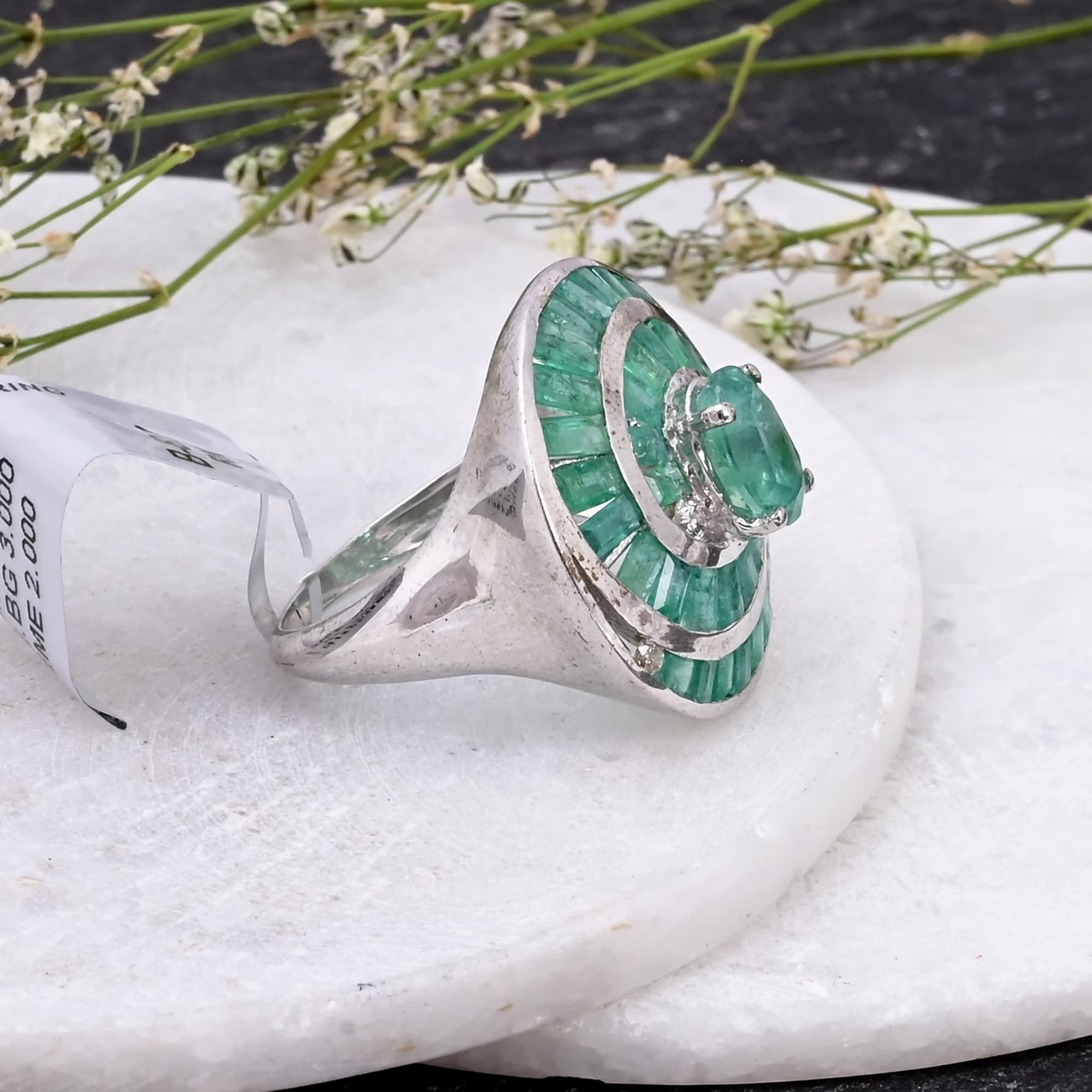 Emerald Spiral Halo Ring