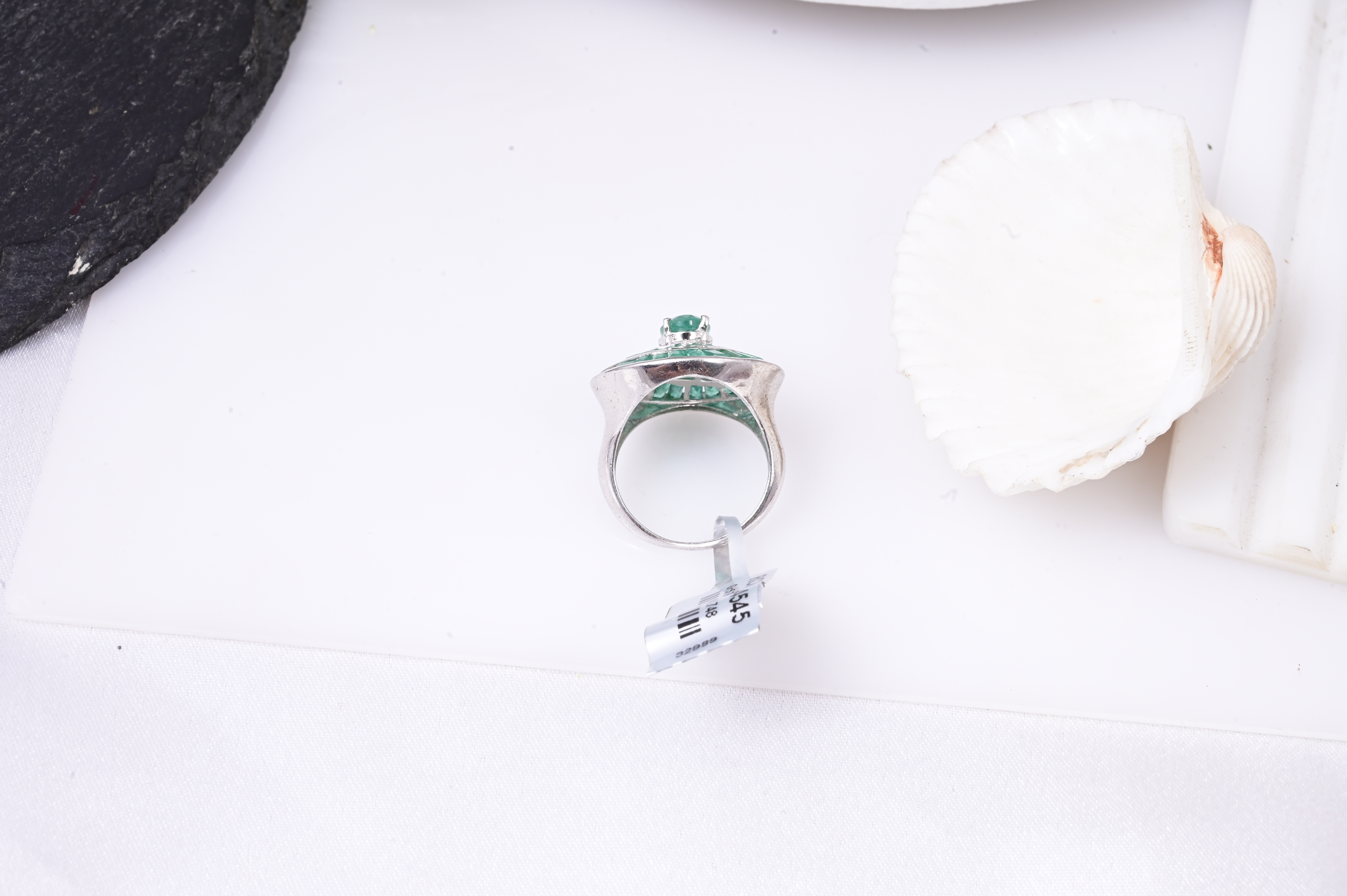 Emerald Spiral Halo Ring
