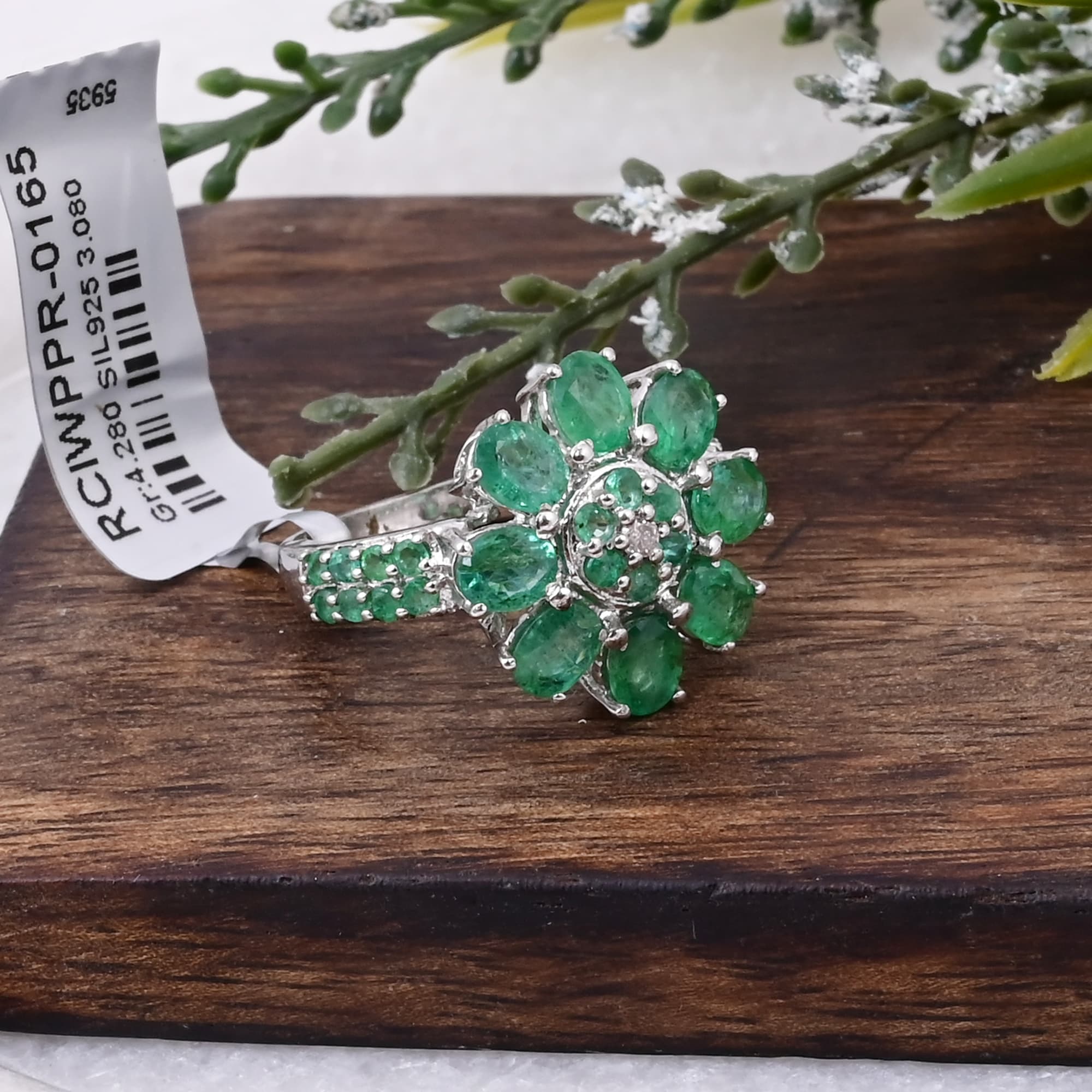 Emerald Blossom Floral Ring