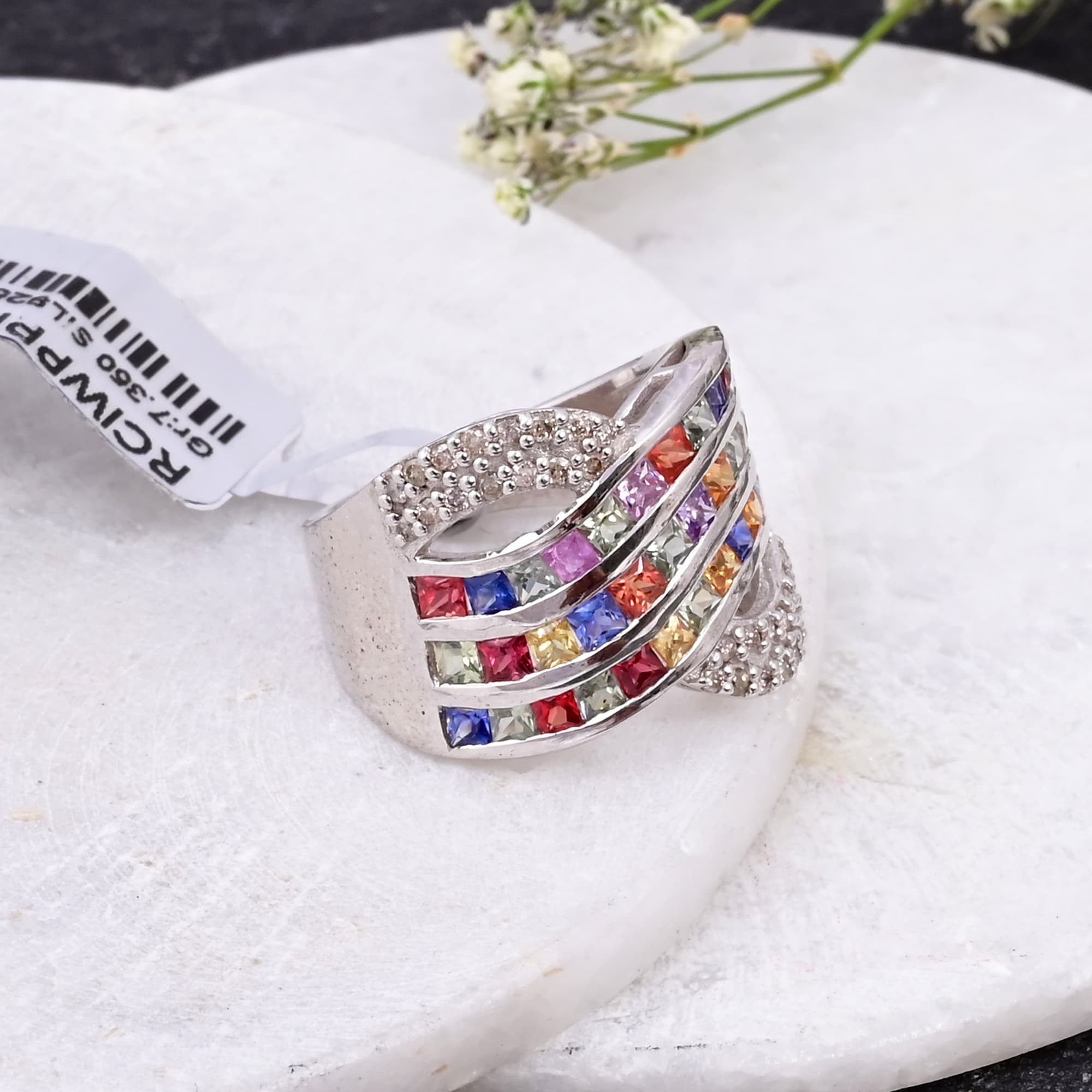 Rainbow Sapphire Wave Ring