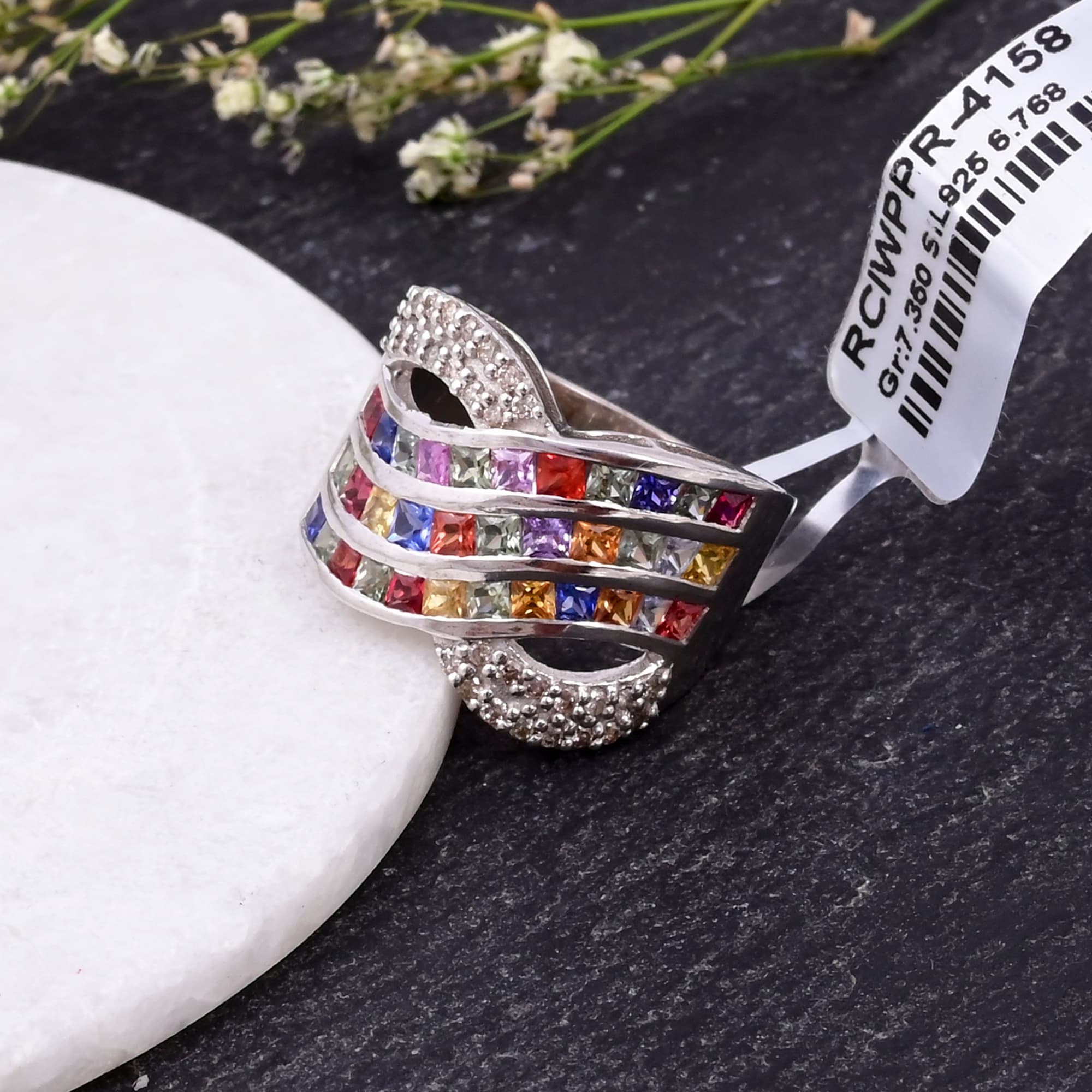 Rainbow Sapphire Wave Ring
