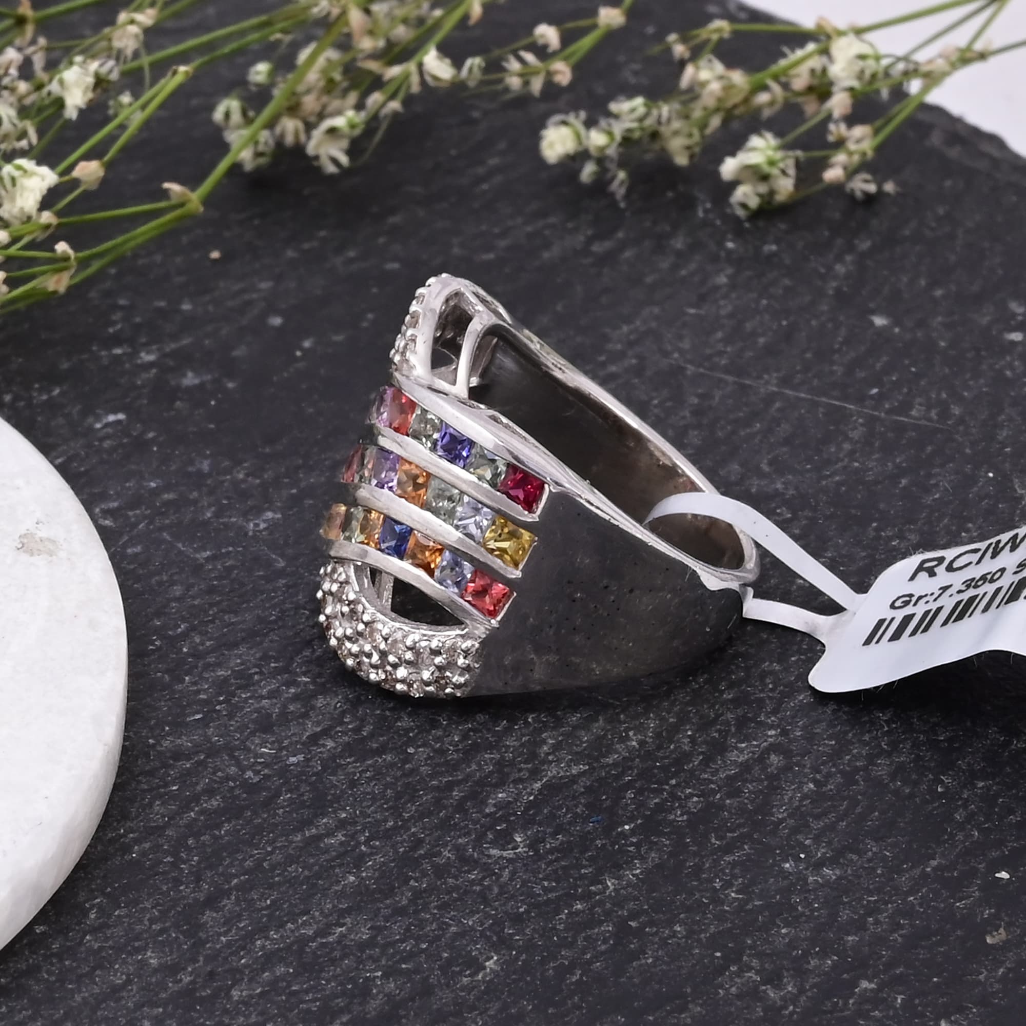 Rainbow Sapphire Wave Ring