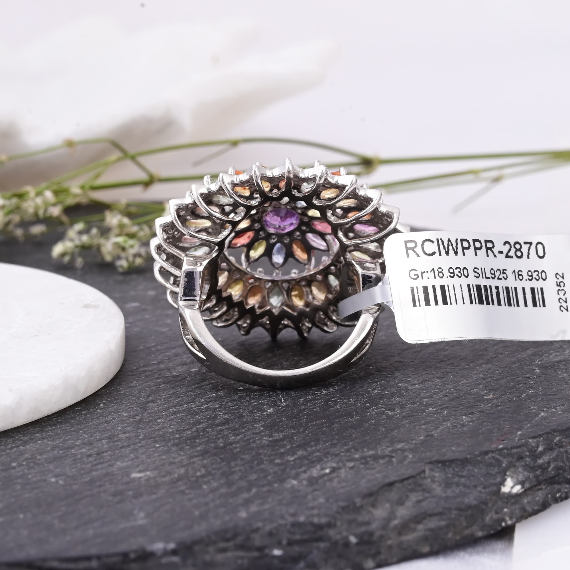 Celestial Rainbow Sapphire Starburst Ring