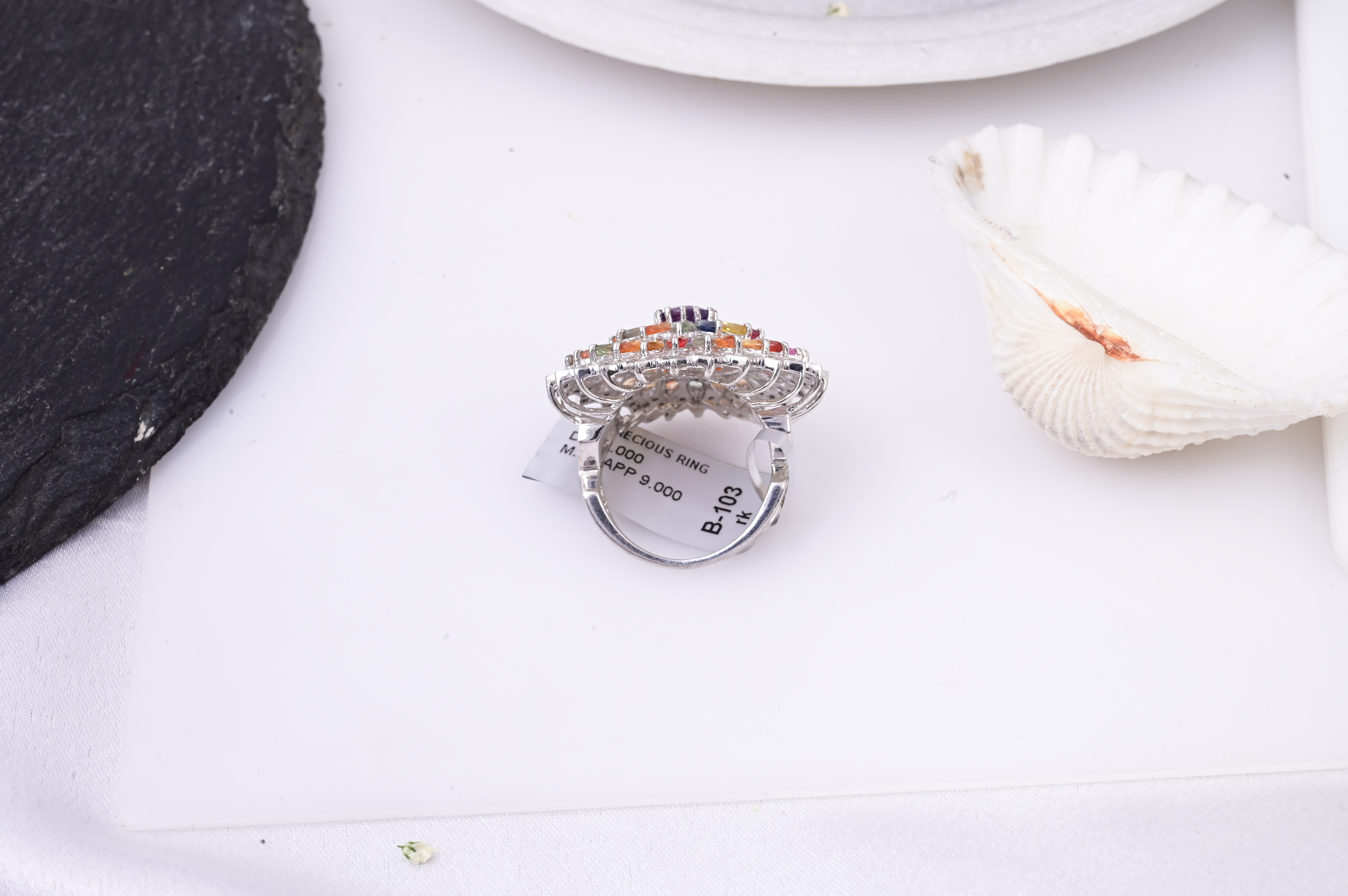 Celestial Rainbow Sapphire Starburst Ring