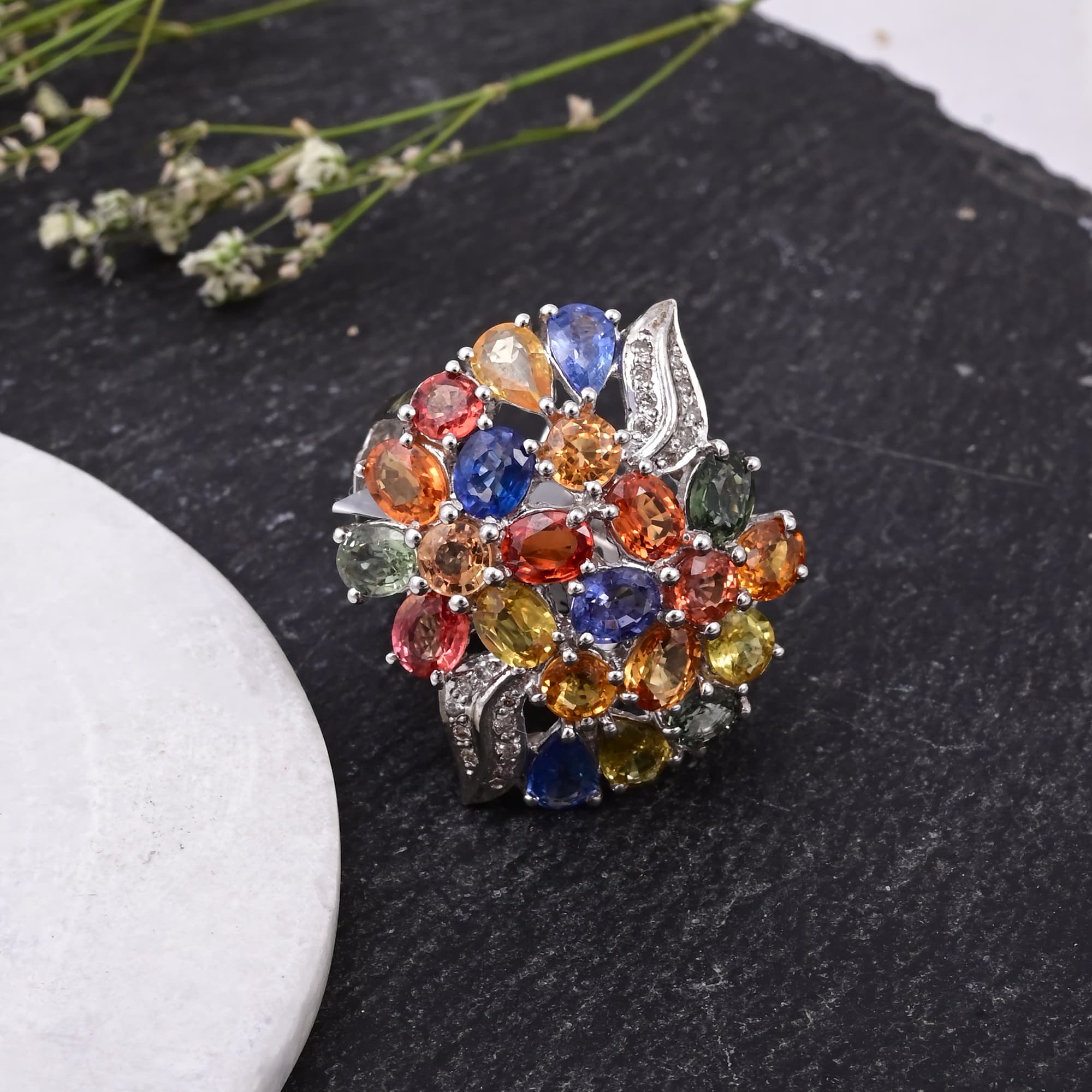 Rainbow Blossom Sapphire Ring