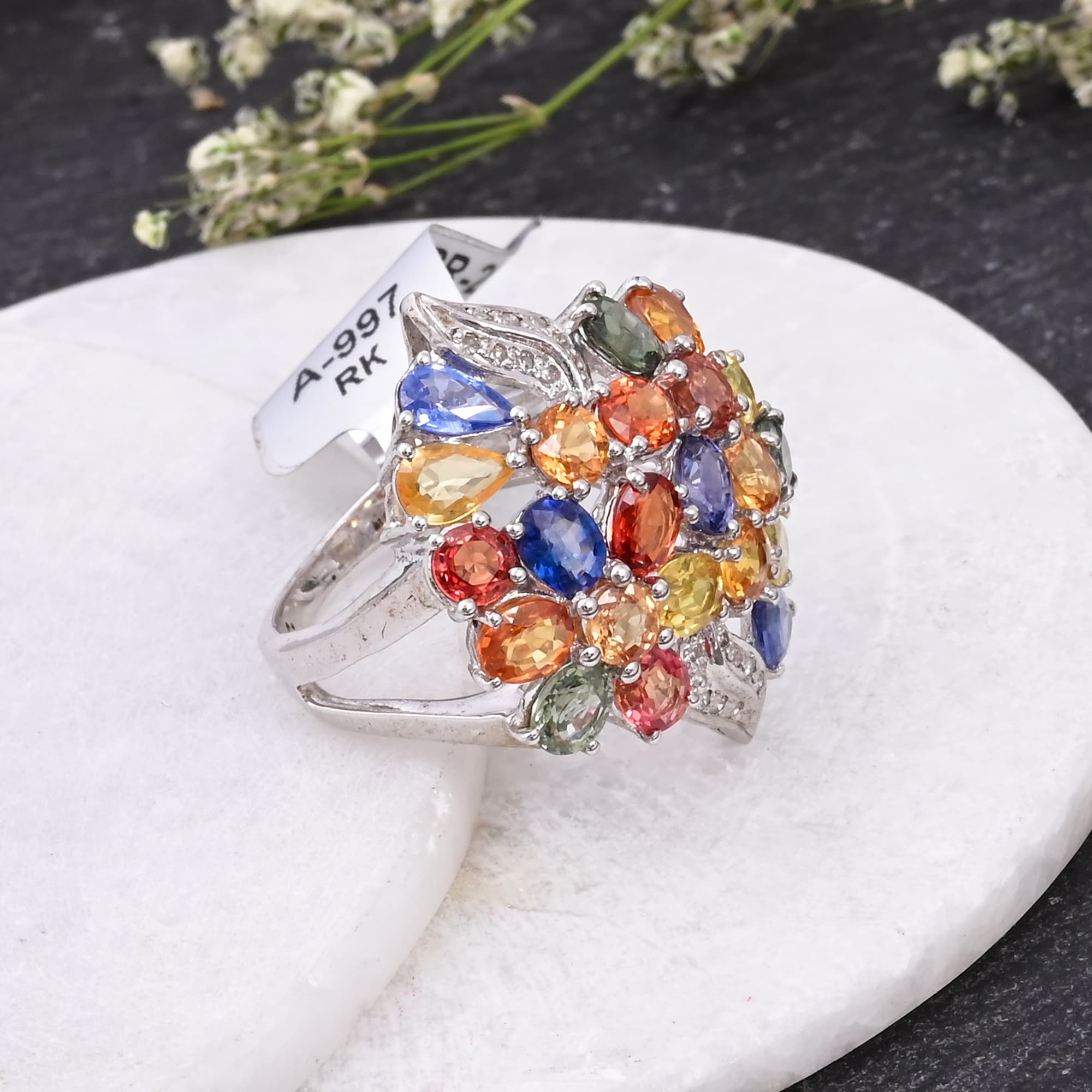 Rainbow Blossom Sapphire Ring alternate view