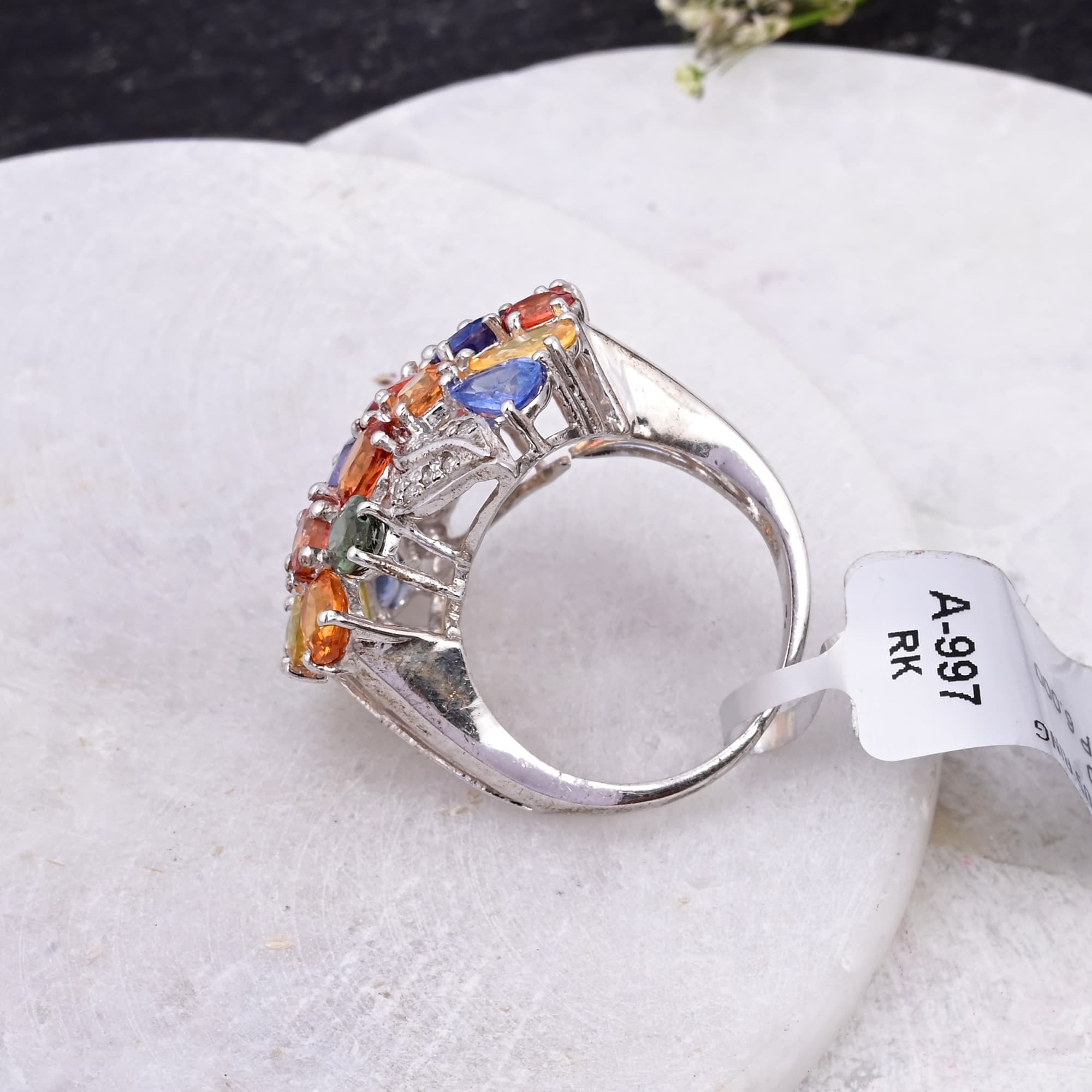 Rainbow Blossom Sapphire Ring