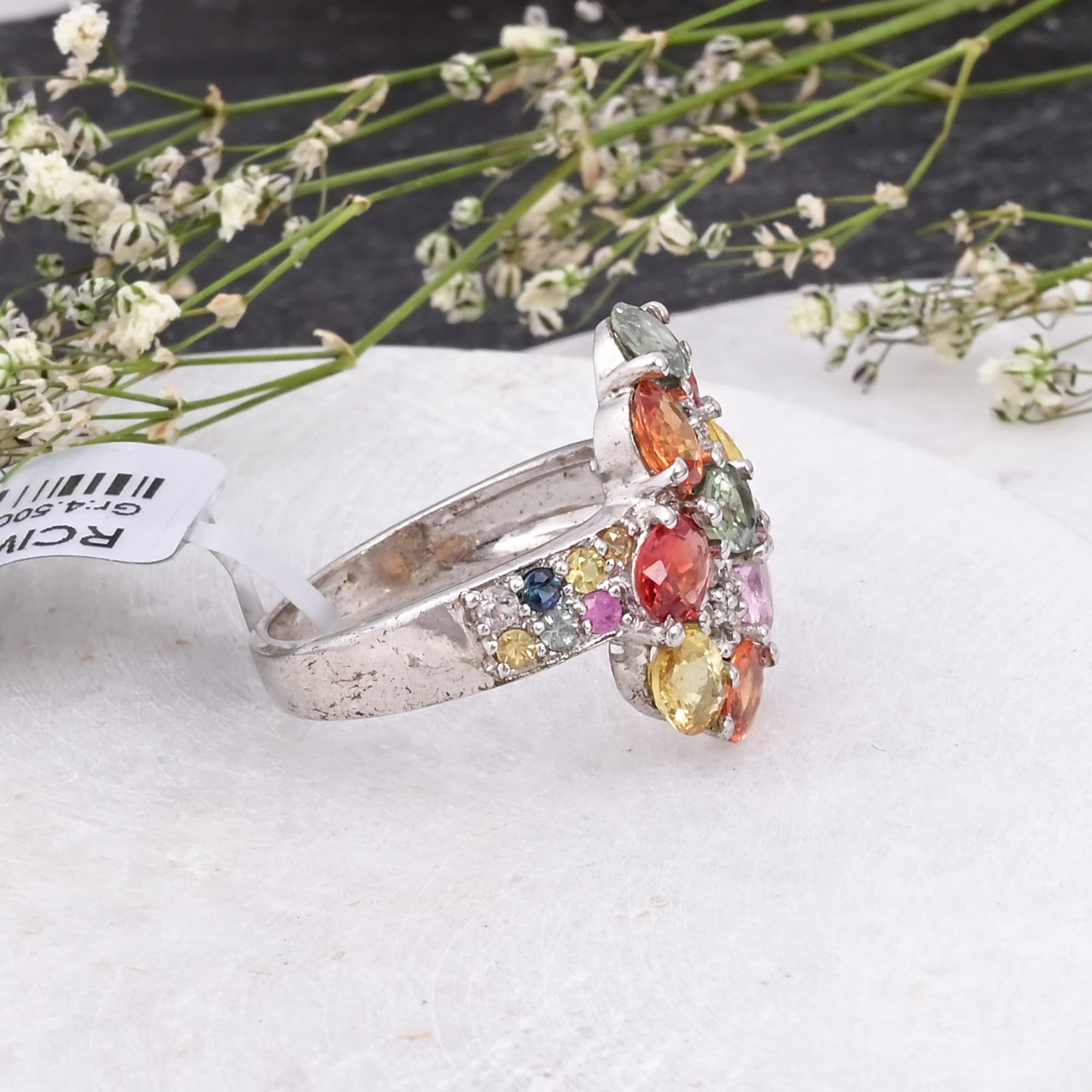 Rainbow Blossom Sapphire Flower Ring