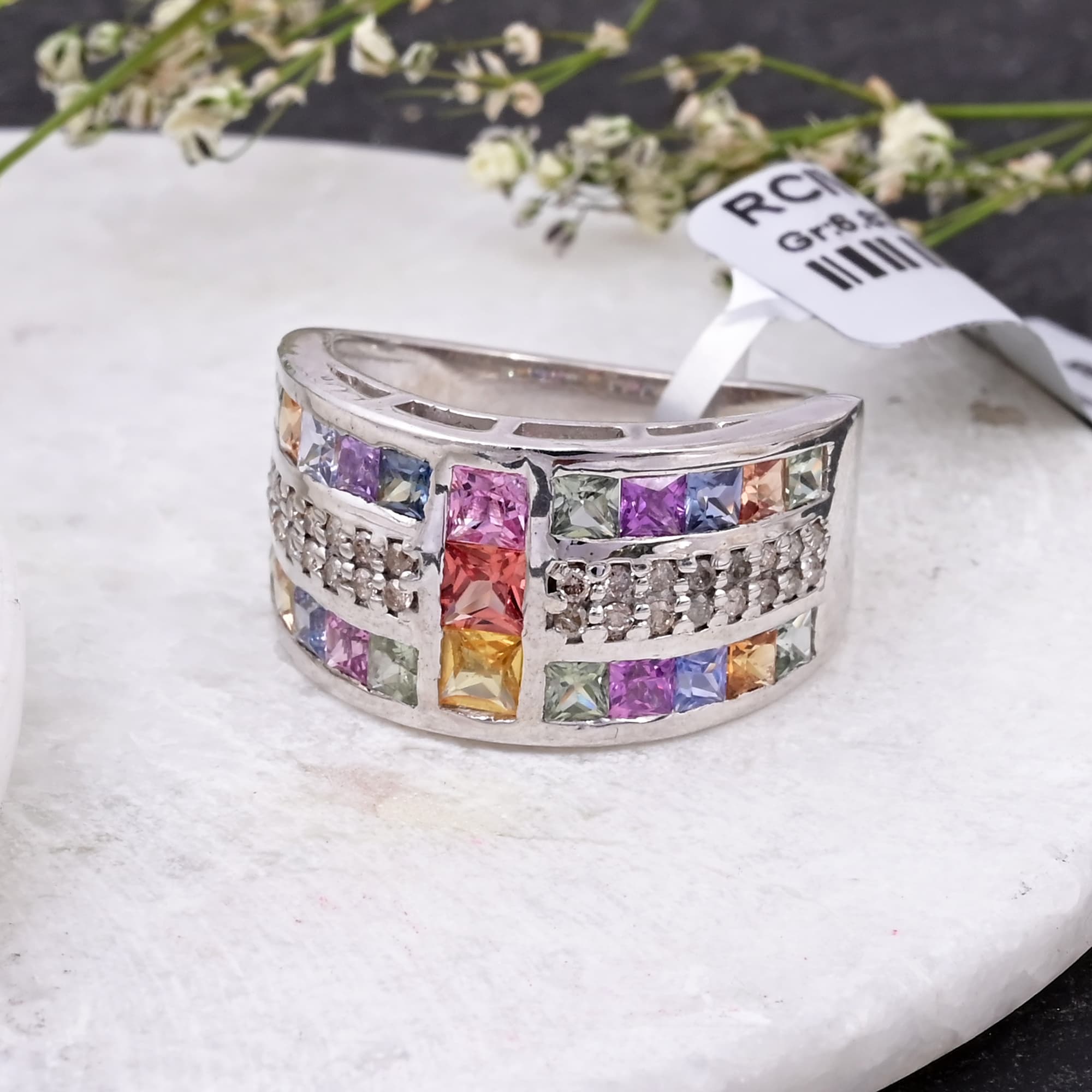 Rainbow Sapphire Mosaic Ring