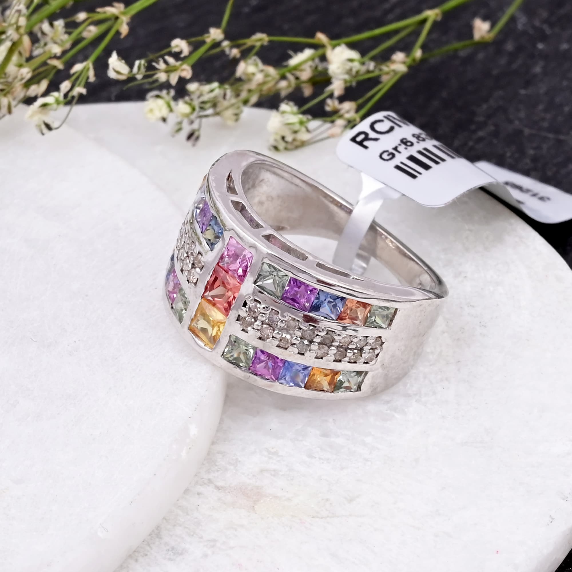 Rainbow Sapphire Mosaic Ring alternate view