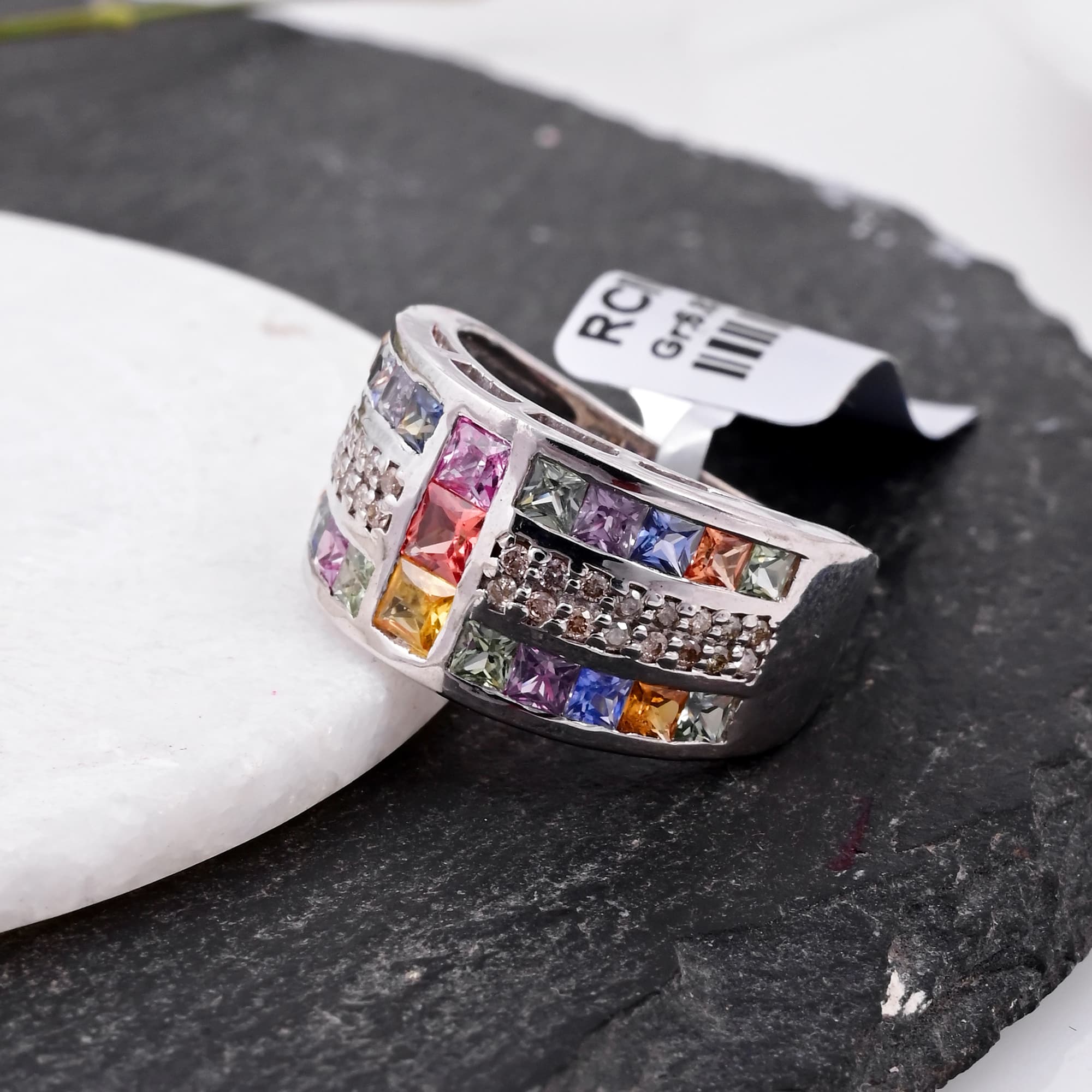 Rainbow Sapphire Mosaic Ring