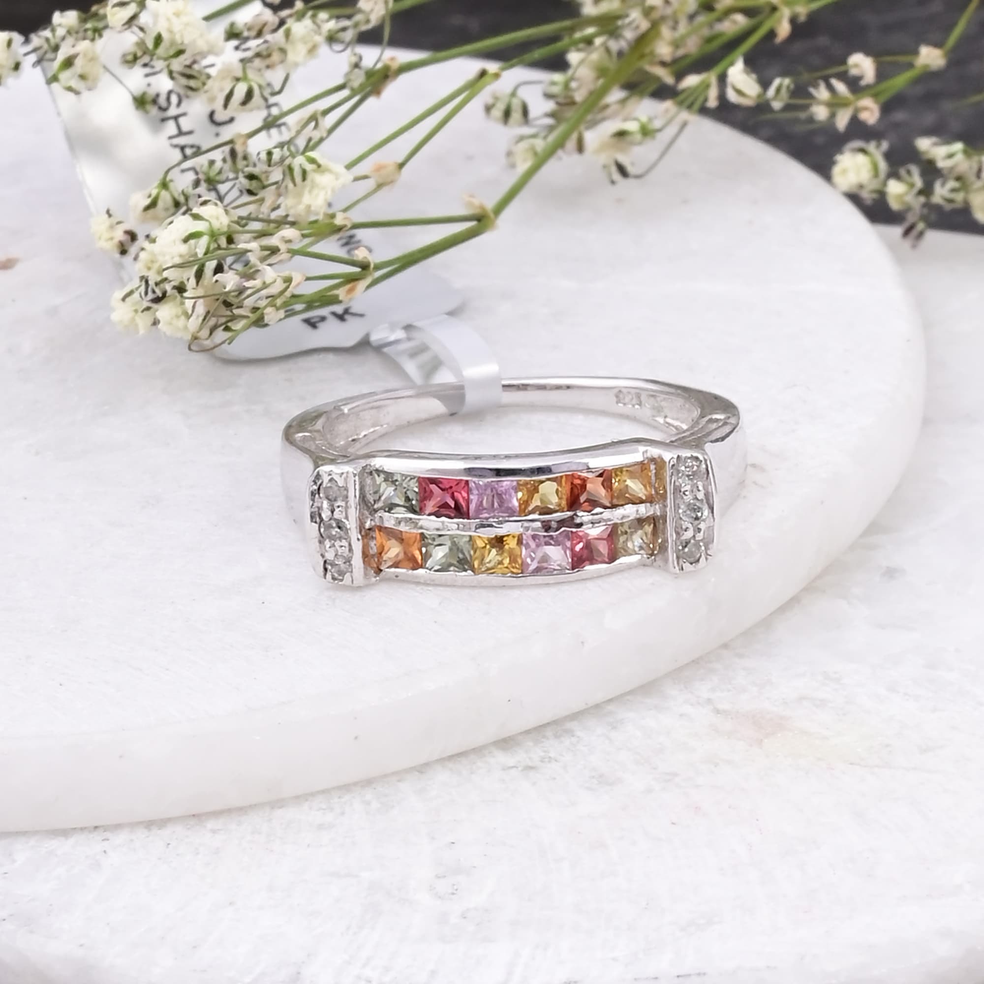 Prismatic Sapphire Diamond Band Ring