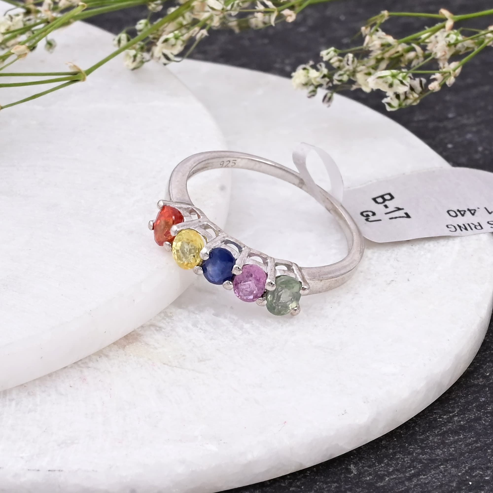 Rainbow Sapphire Five Stone Ring