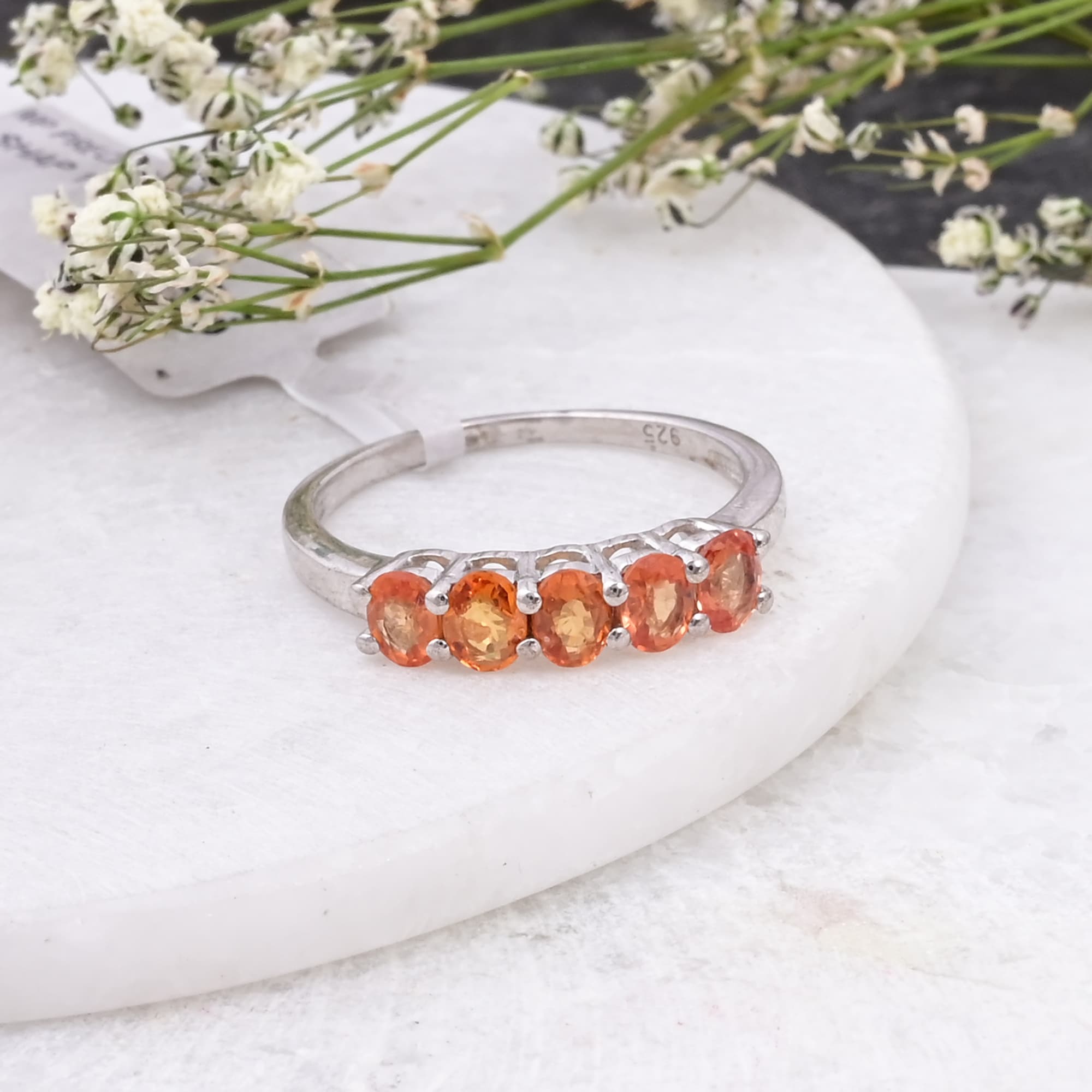 Sunset Glow Orange Sapphire Band Ring