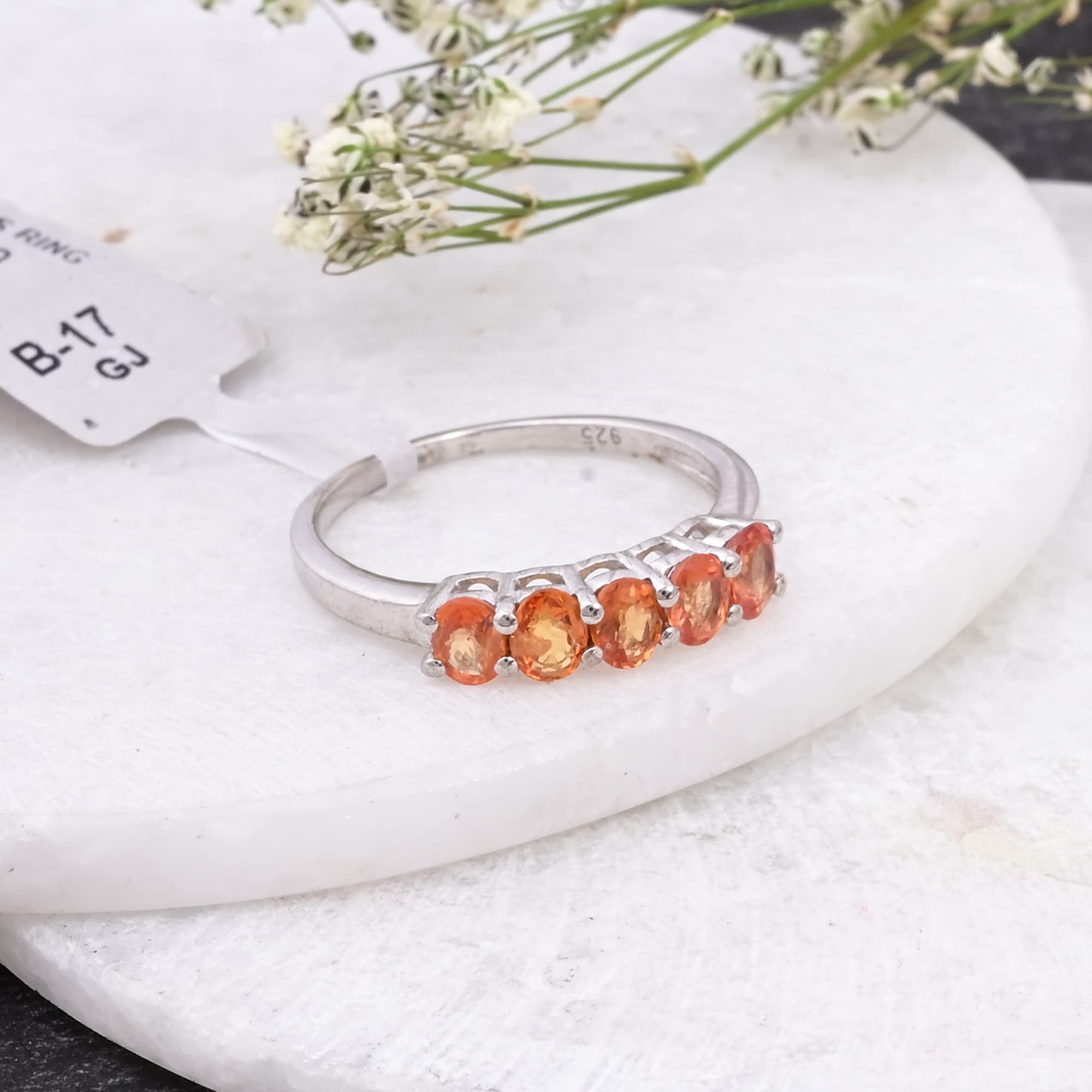 Sunset Glow Orange Sapphire Band Ring