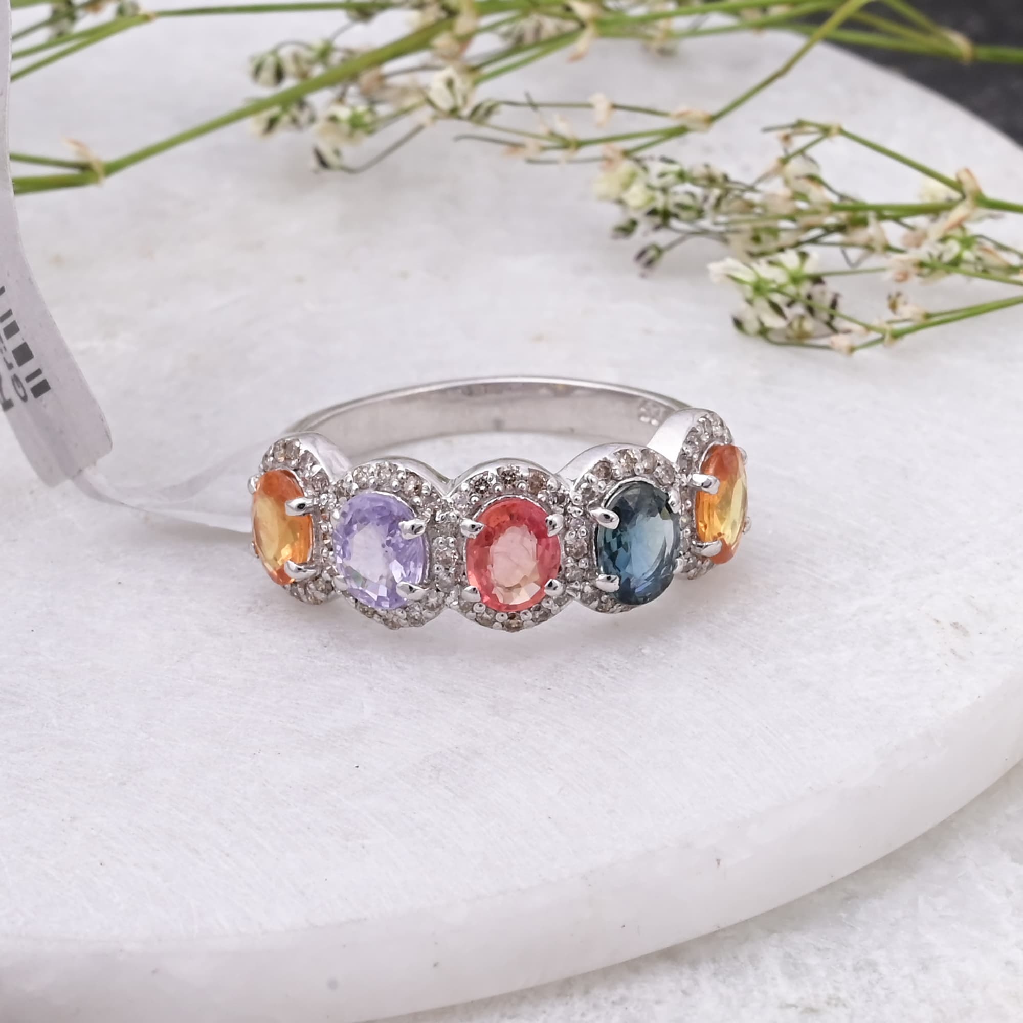 Aurora Halo Multi Sapphire Ring