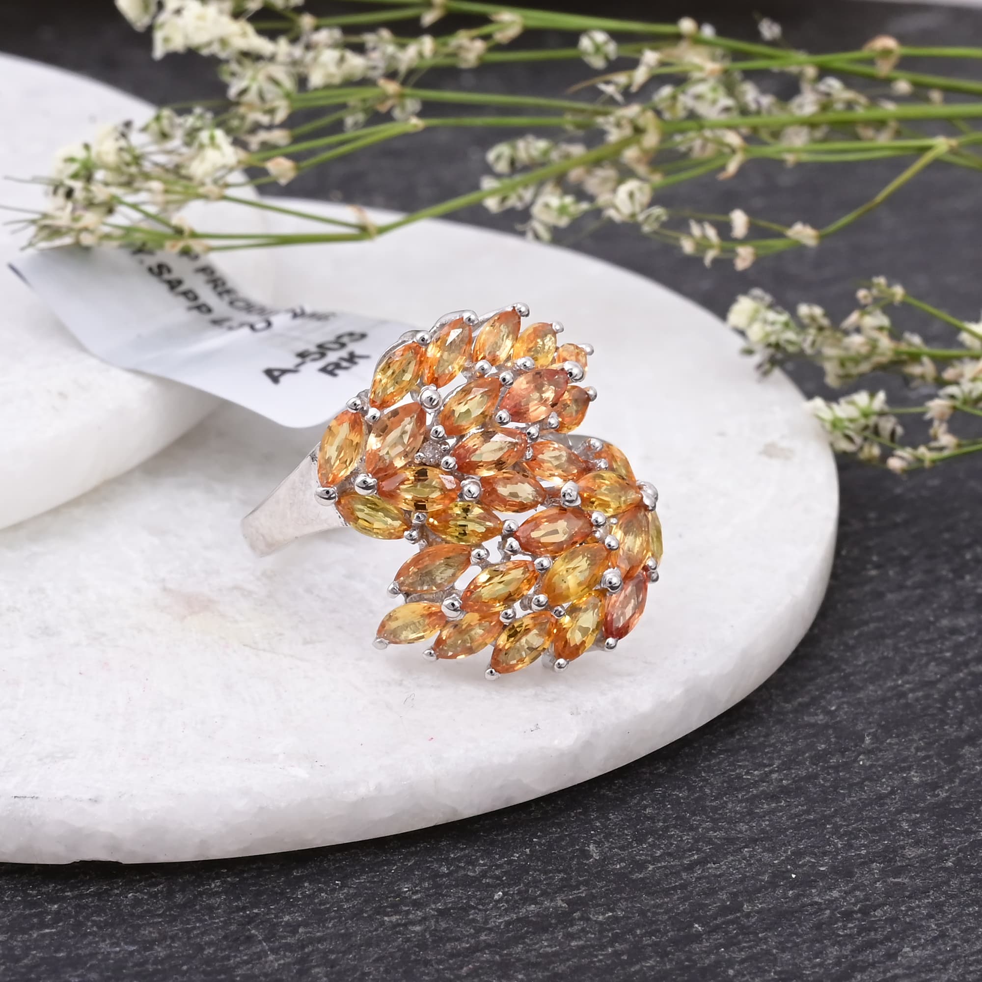 Golden Bloom Orange Sapphire Statement Ring alternate view