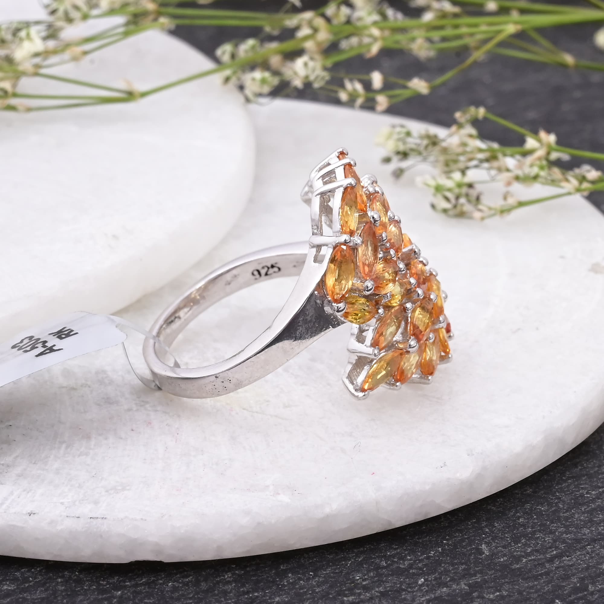 Golden Bloom Orange Sapphire Statement Ring