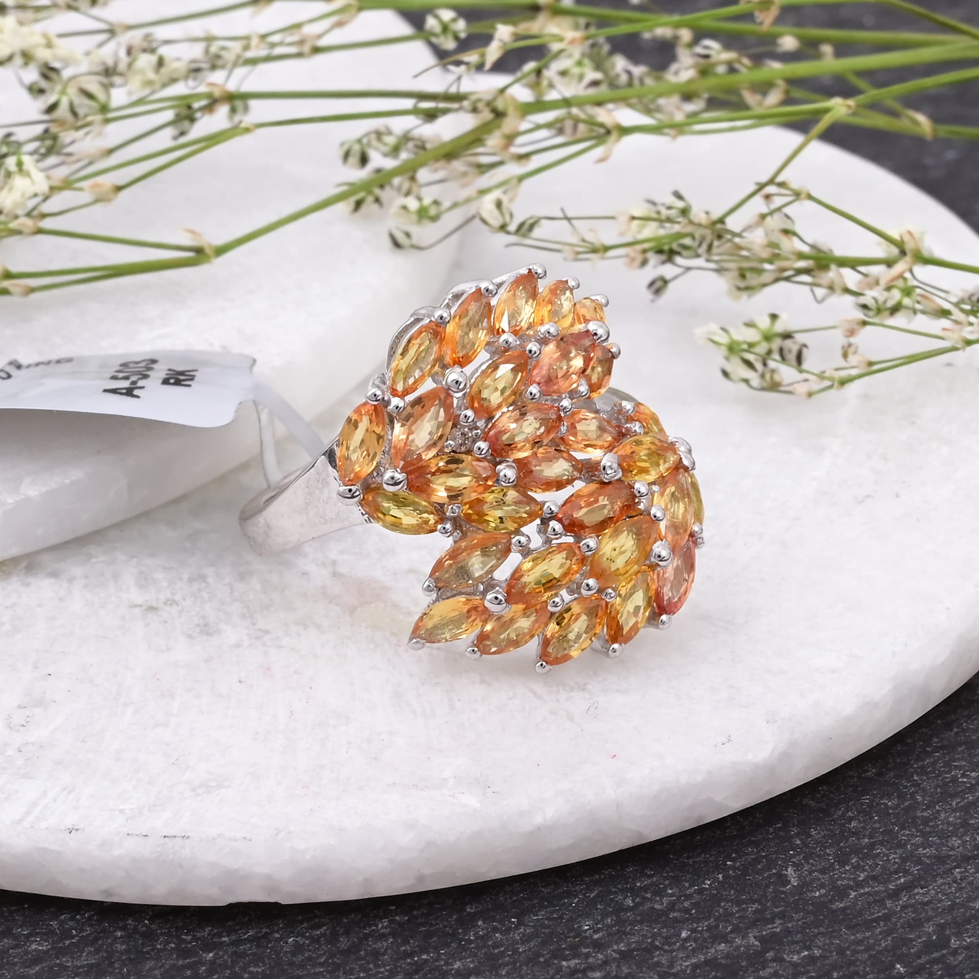 Golden Bloom Orange Sapphire Statement Ring