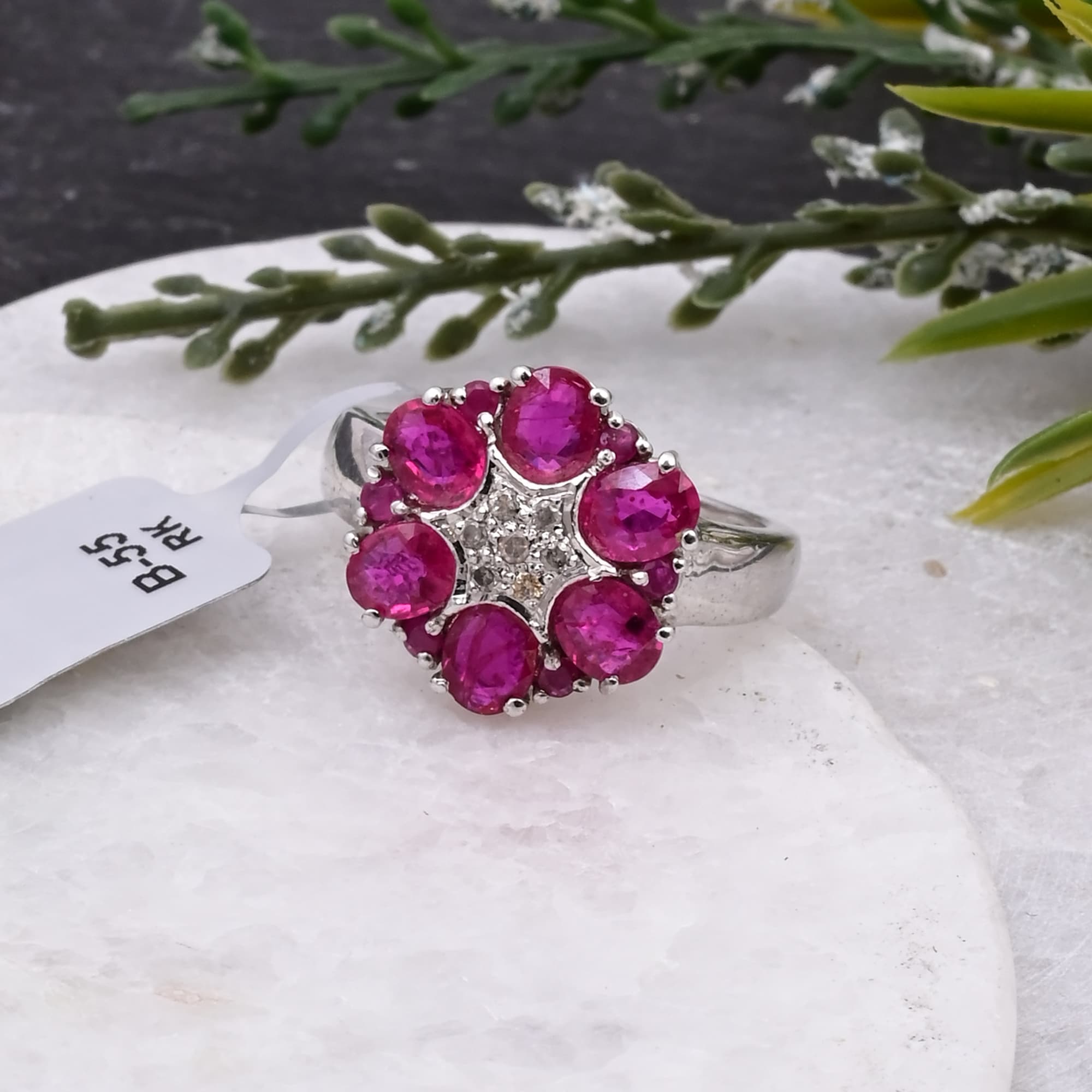 Ruby Blossom Halo Ring