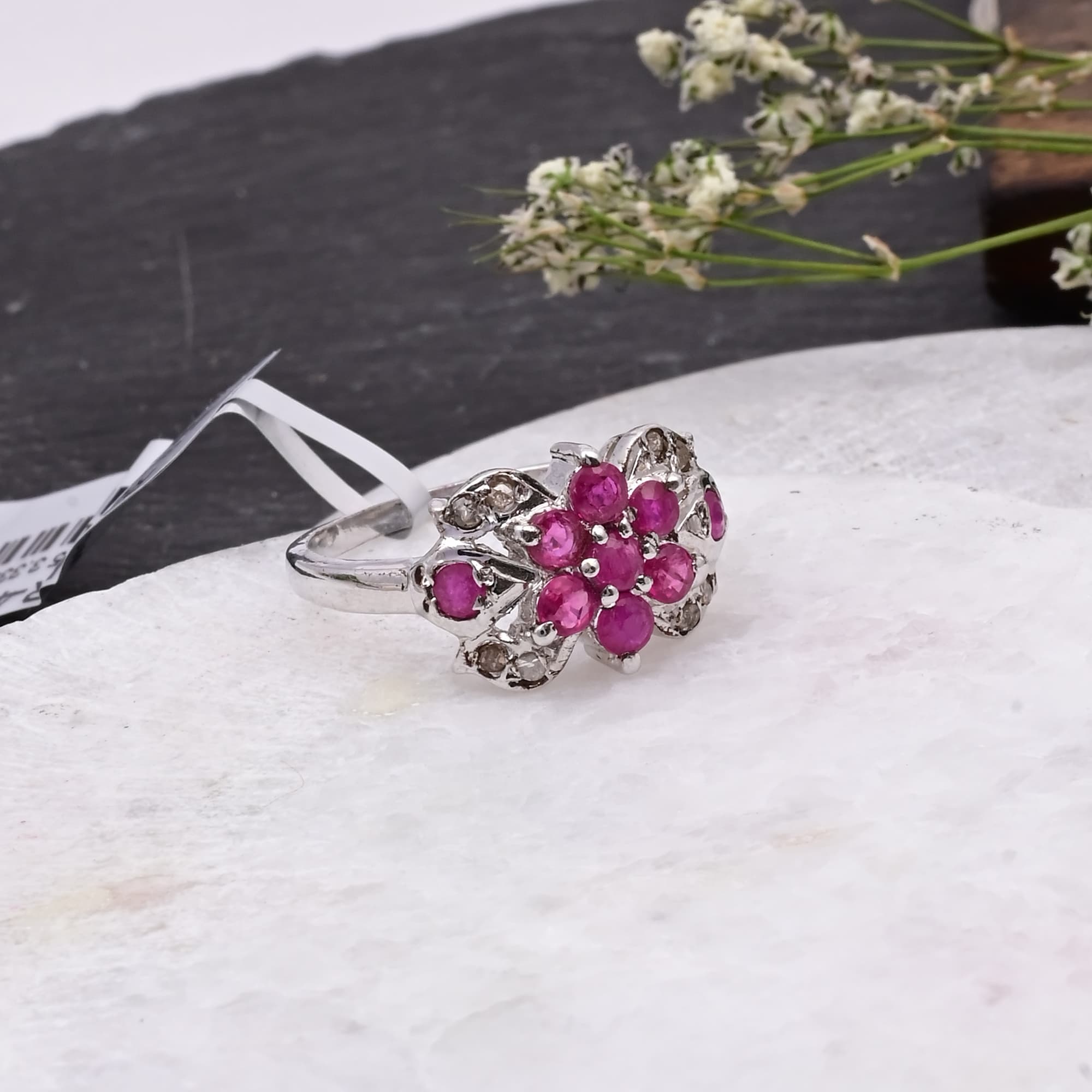 Ruby Blossom Diamond Floral Ring