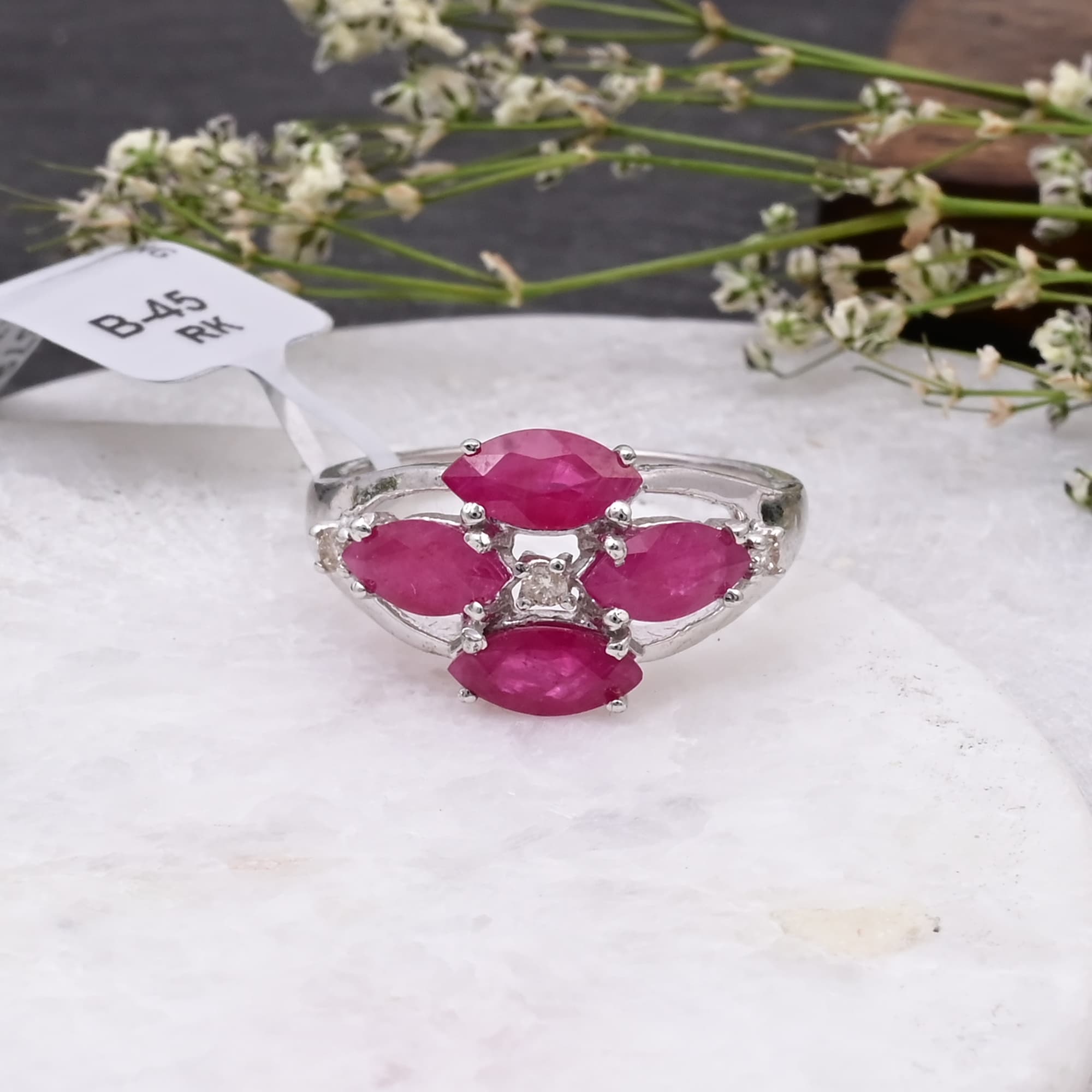 Ruby Petal Diamond Bloom Ring