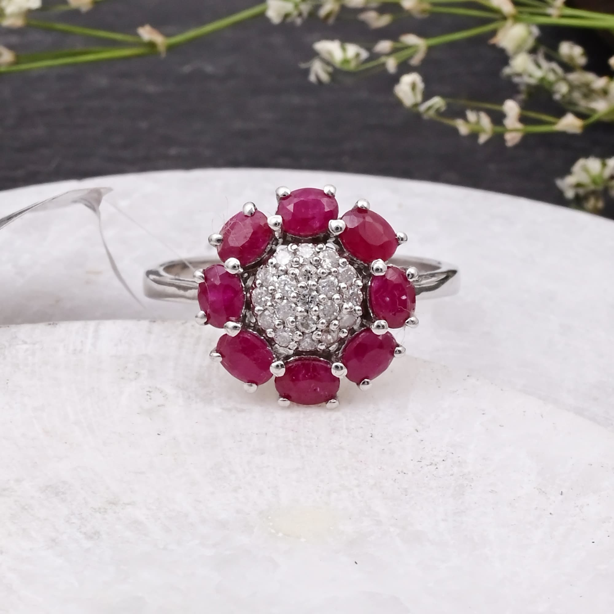 Ruby Blossom Halo Ring