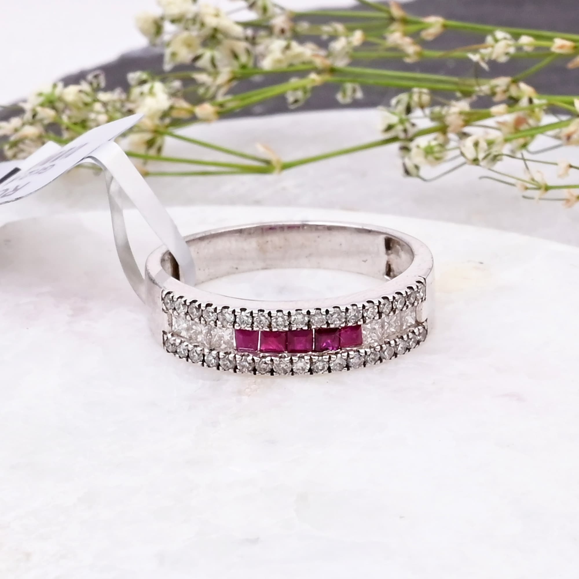 Ruby Diamond Bar Ring
