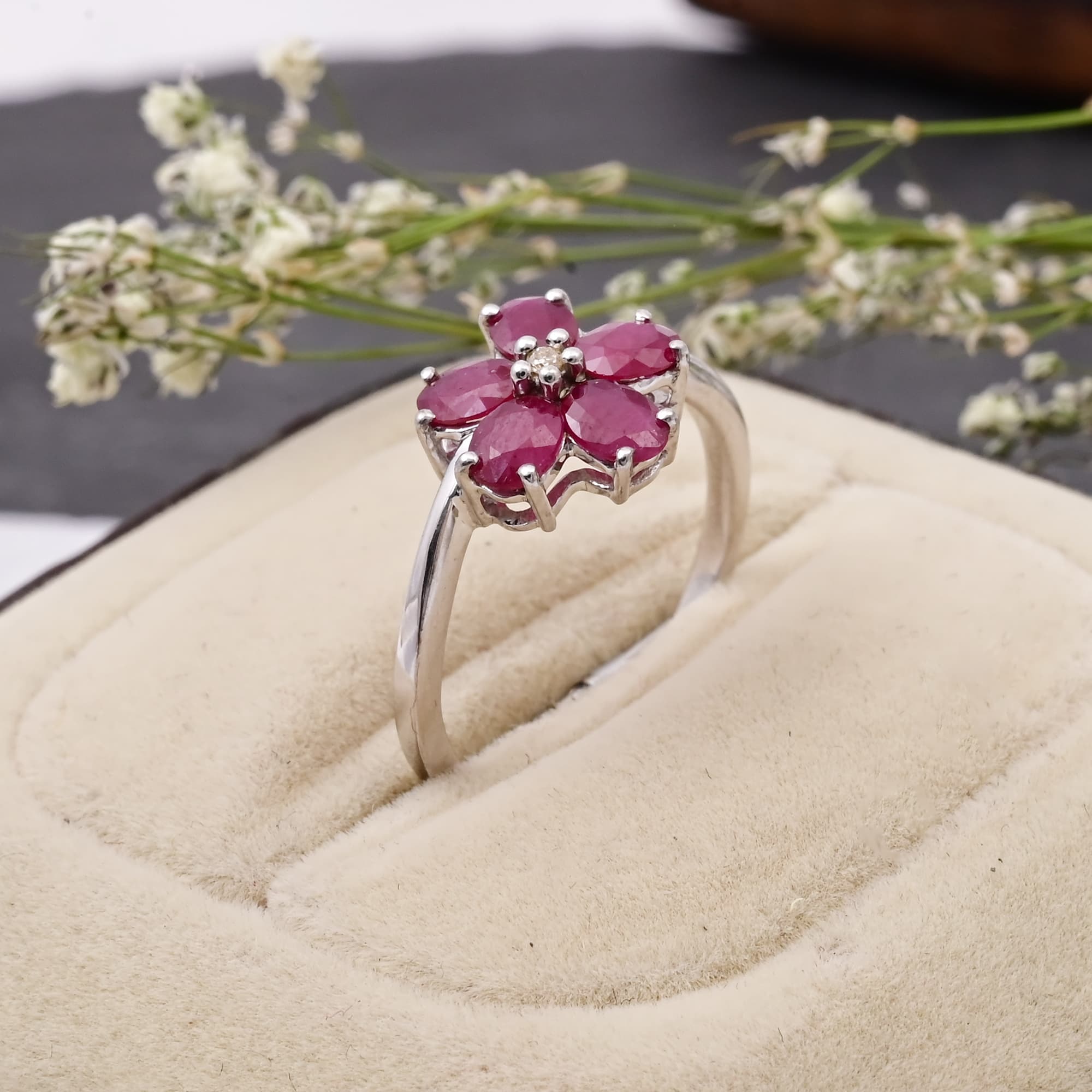 Ruby Blossom Flower Ring alternate view