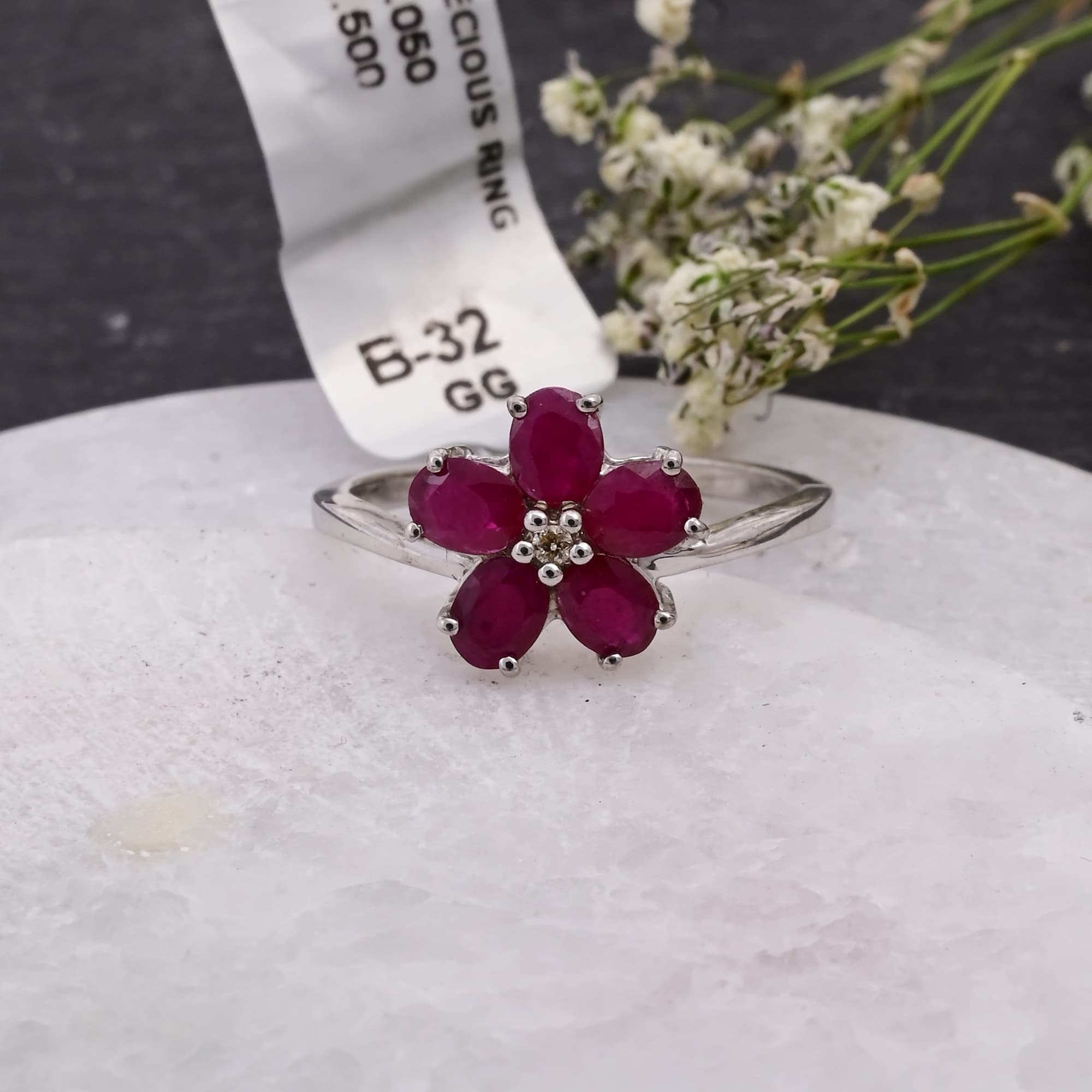Ruby Blossom Flower Ring