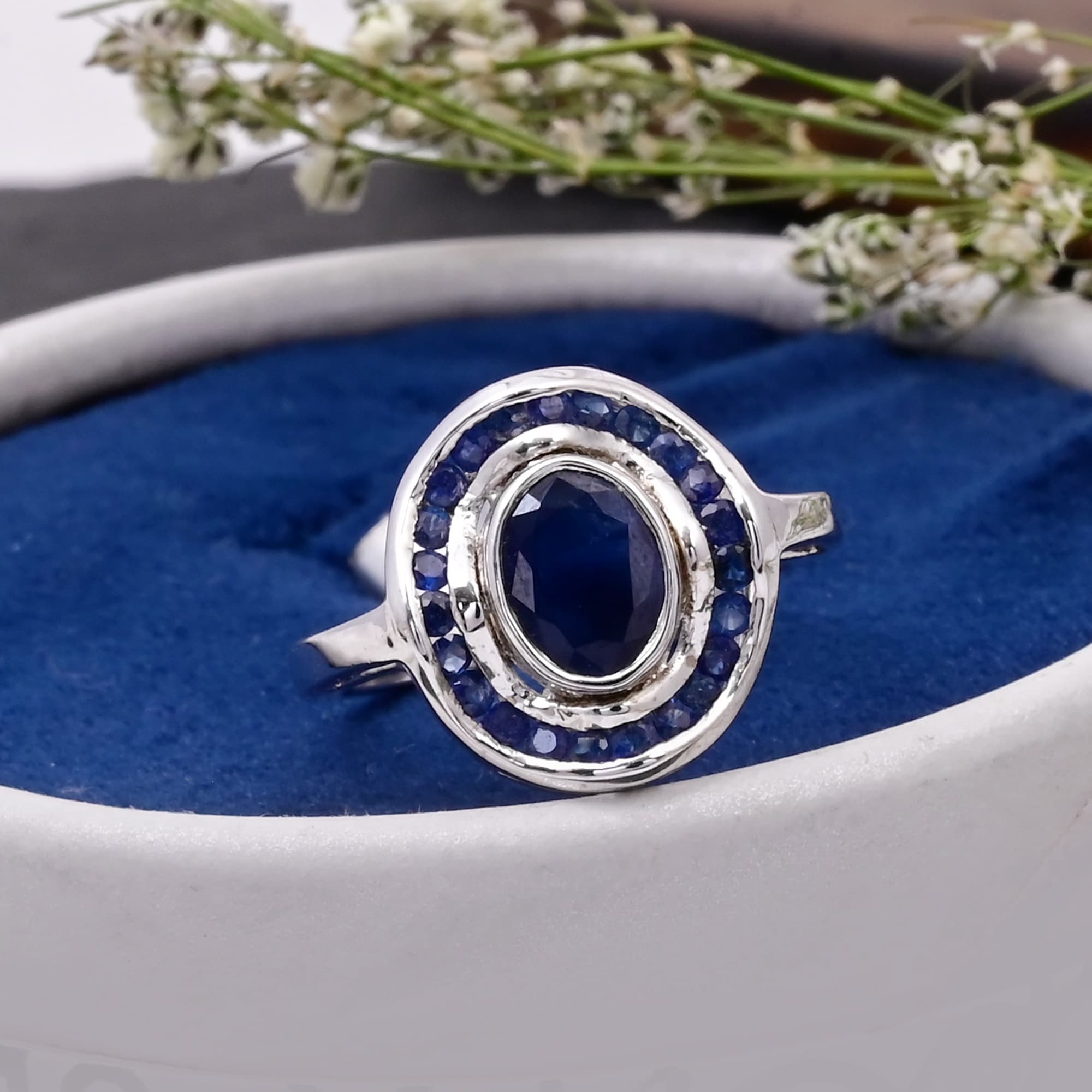 Midnight Halo Blue Sapphire Ring
