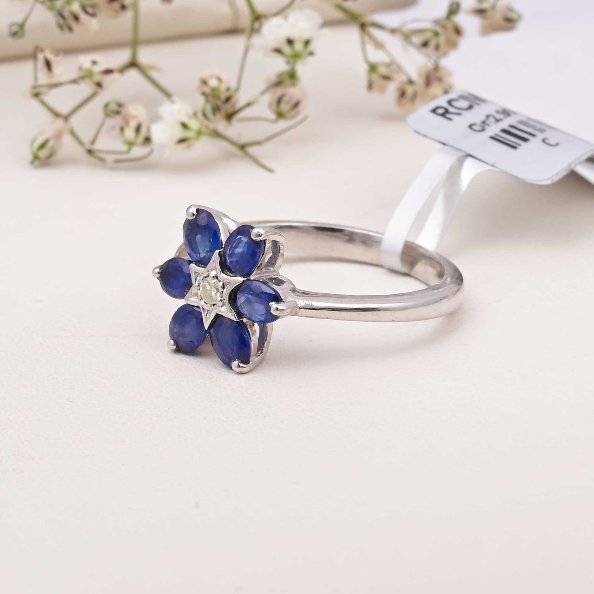 Starlit Sapphire Blossom Ring
