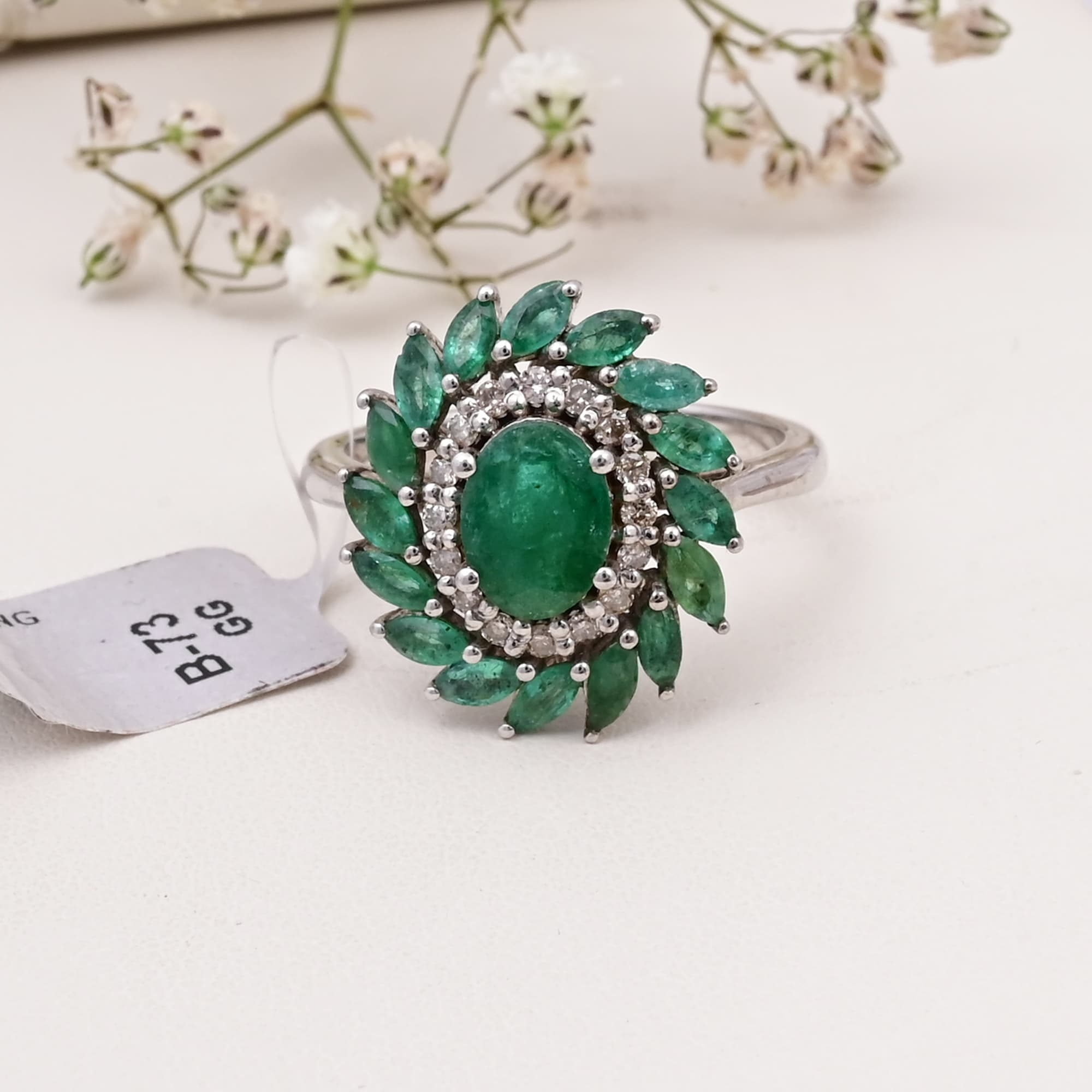 Emerald Blossom Halo Ring