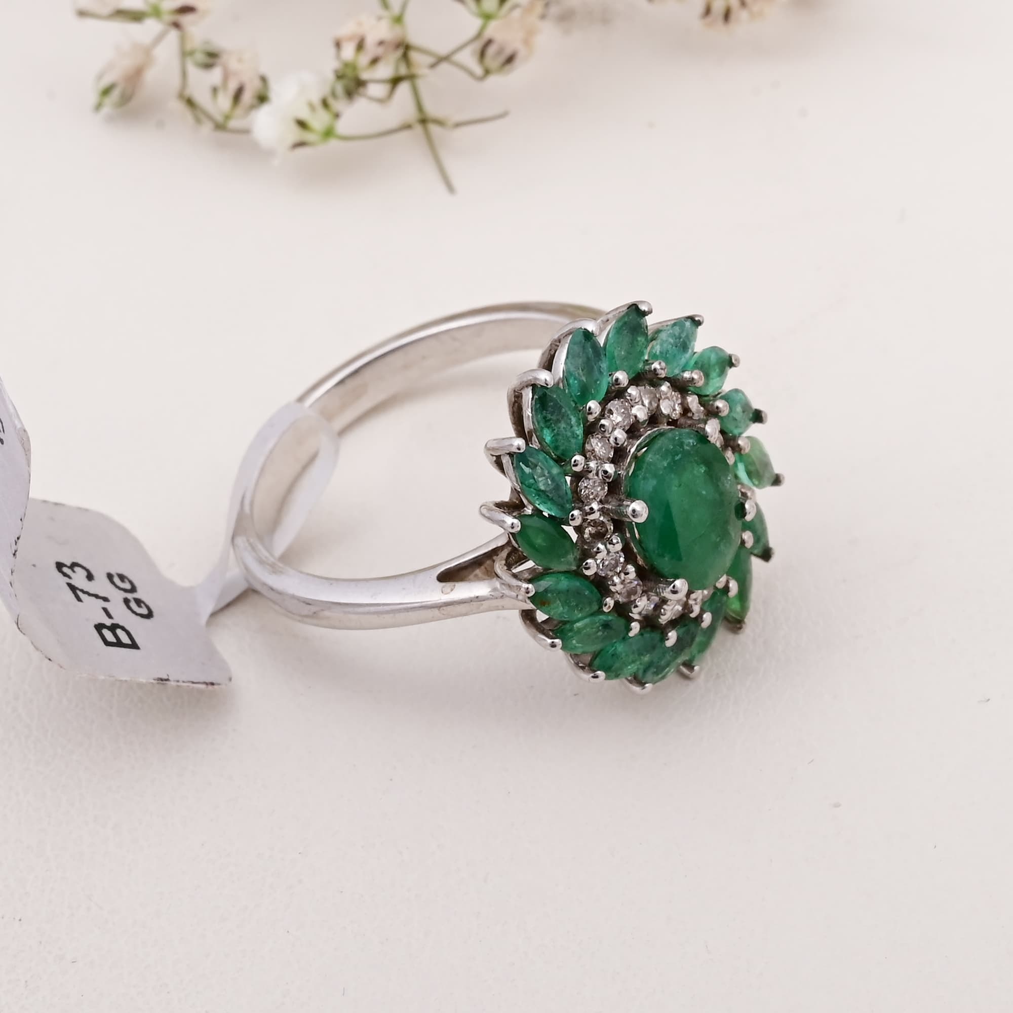 Emerald Blossom Halo Ring