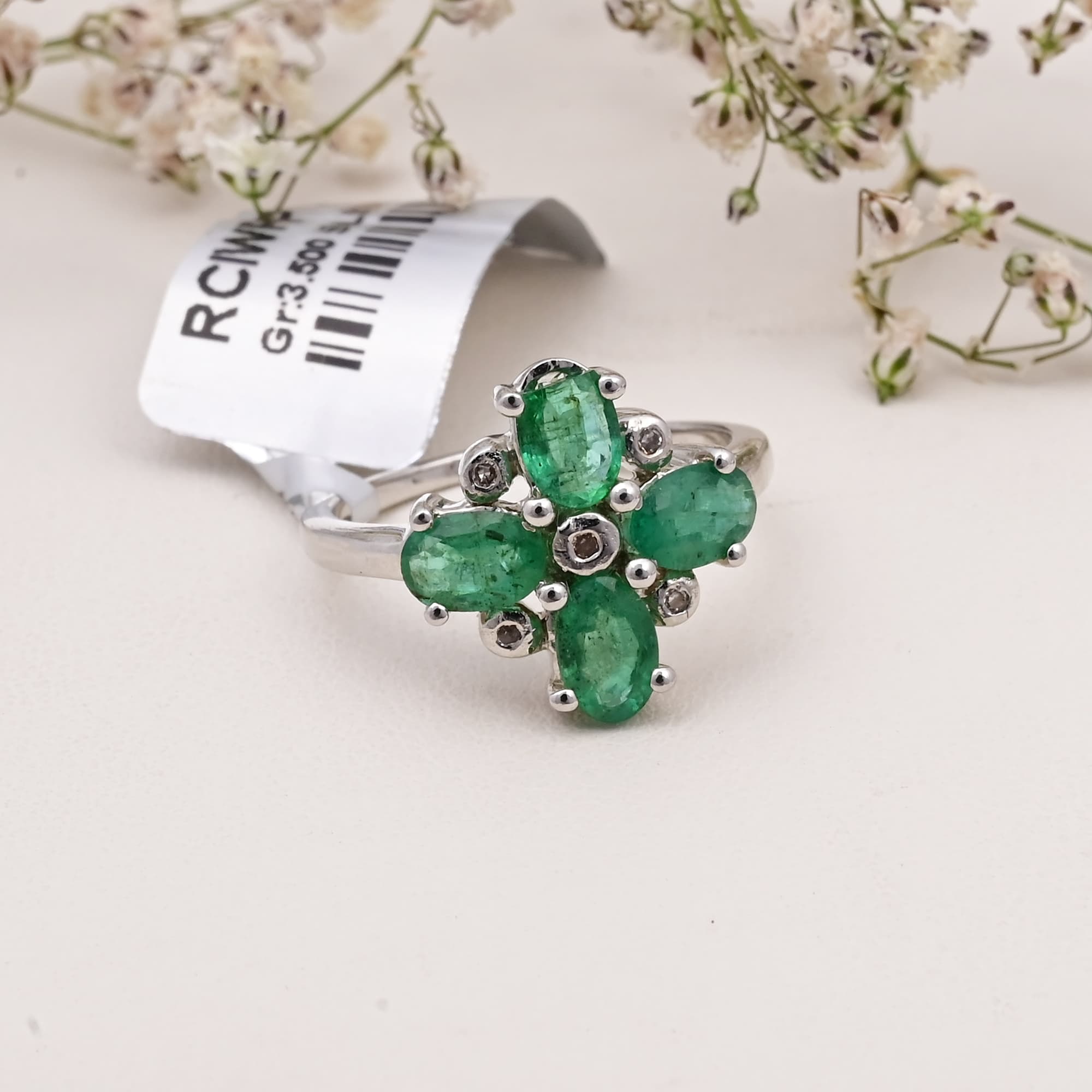 Emerald Blossom Cluster Ring