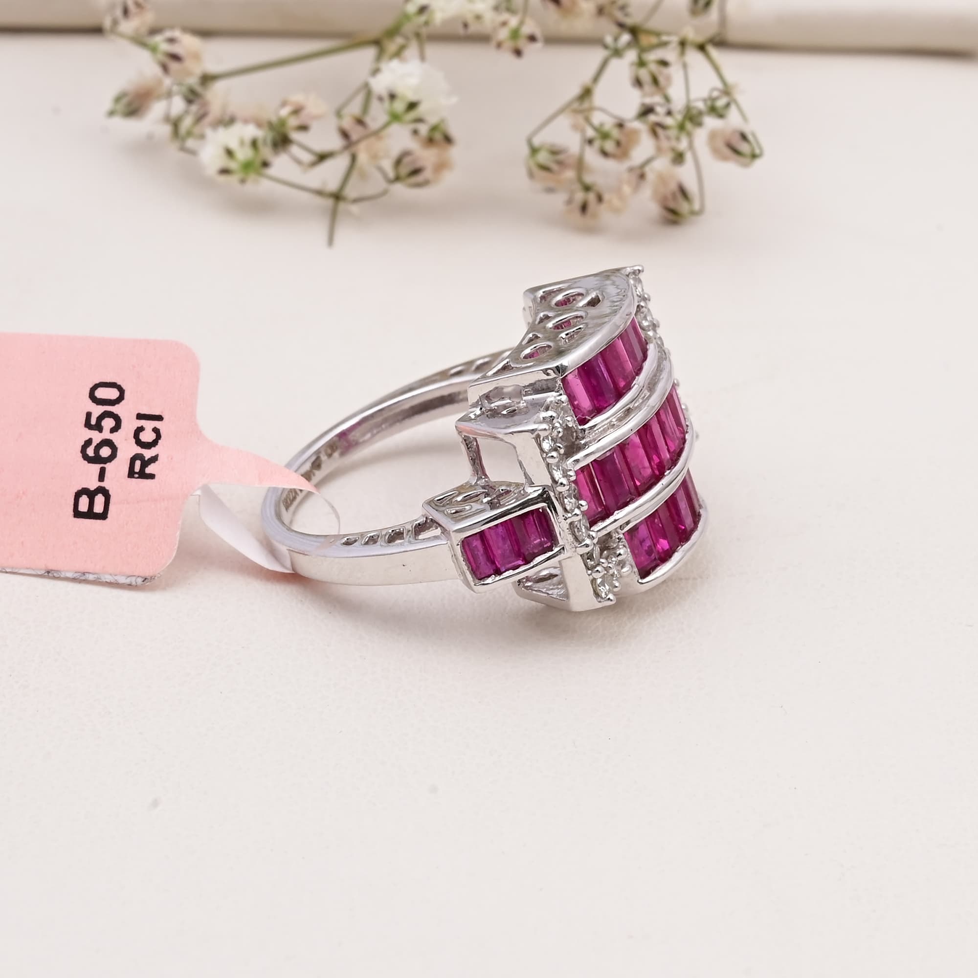 Crimson Cascade Ruby Diamond Ring