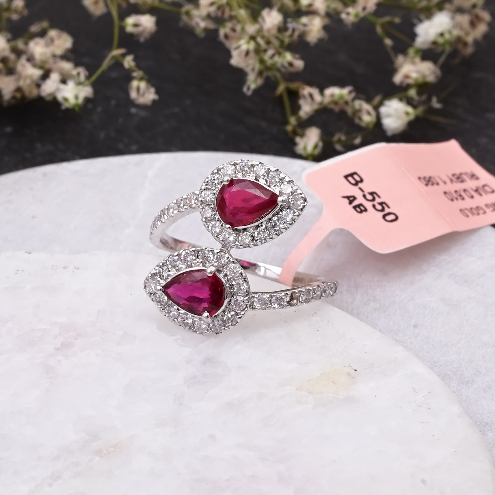 Twin Halo Ruby Open Ring
