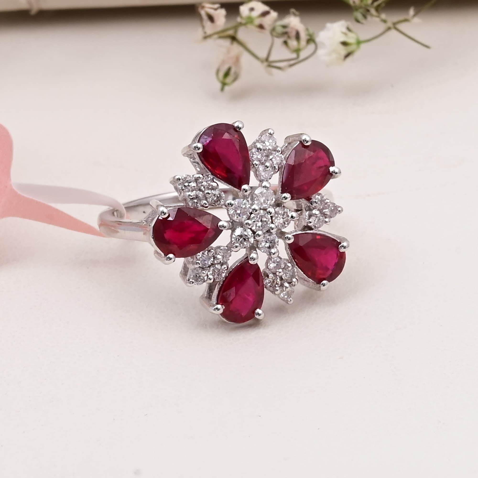 Ruby Blossom Diamond Floral Ring